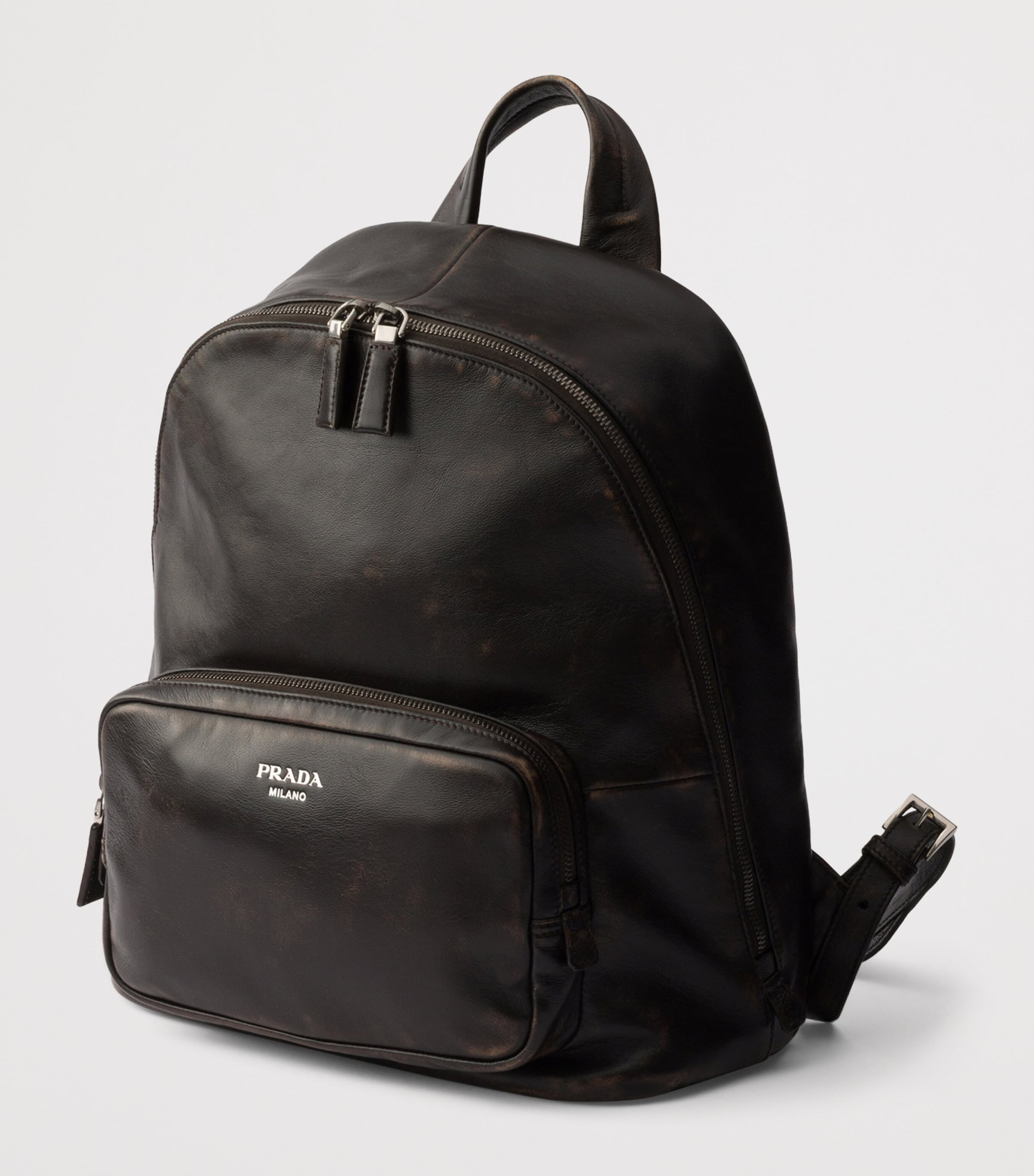 Prada Distressed Nappa Lambskin Backpack Brown Image 3