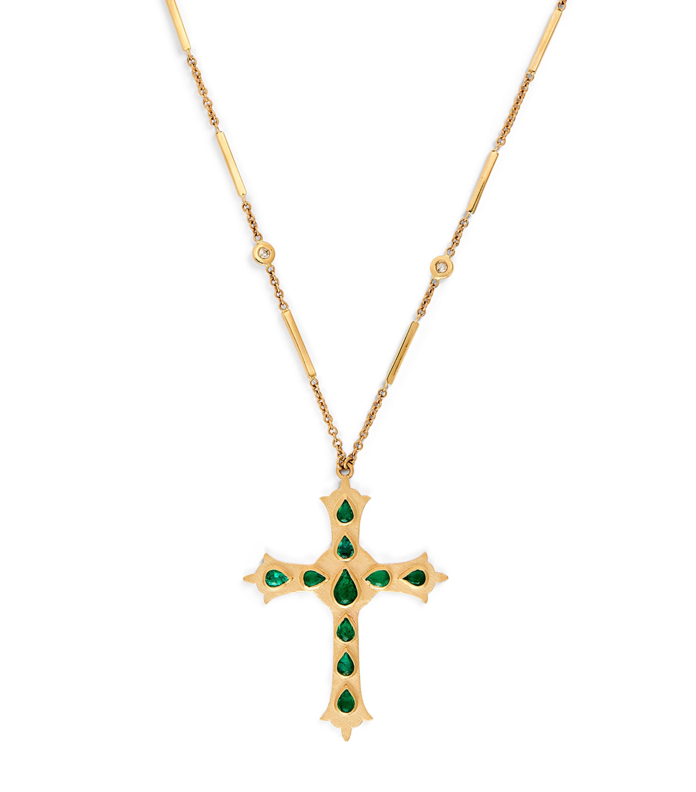 Jacquie Aiche Yellow Gold, Diamond And Emerald Cross Necklace In Gold