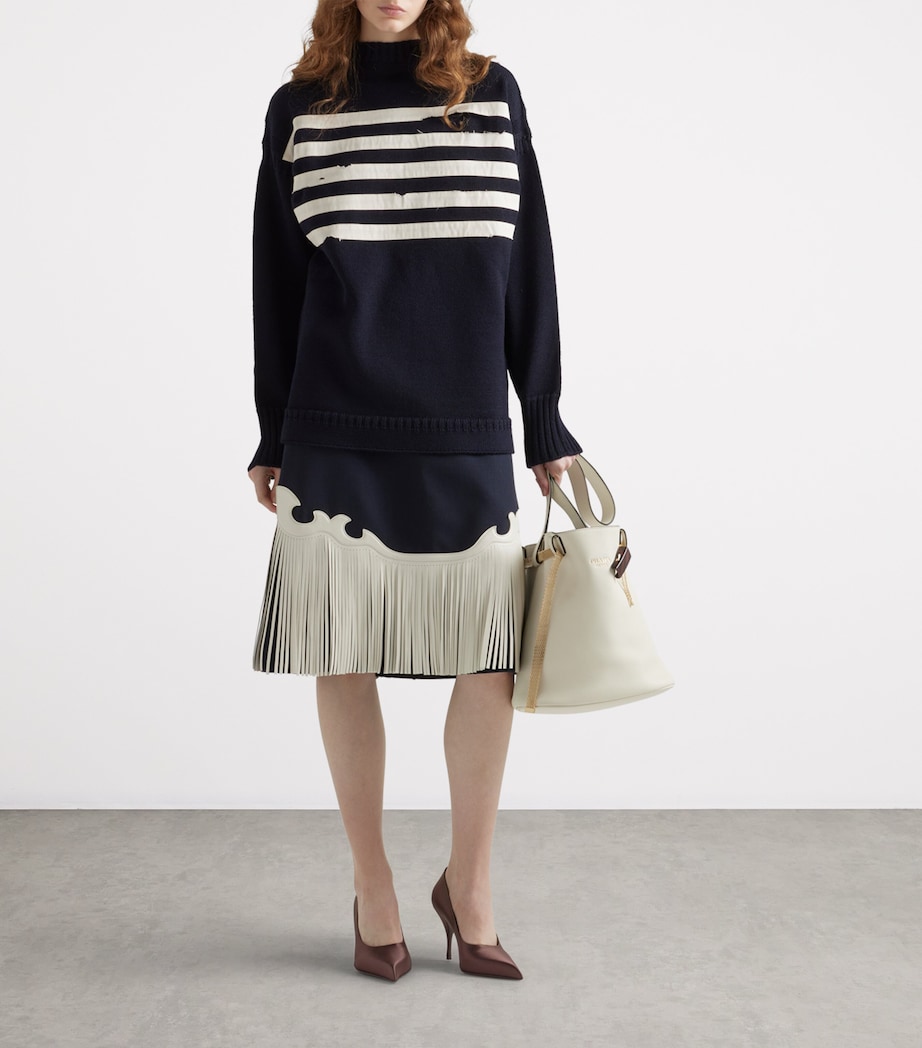 Wool-Leather Fringed Midi Skirt F0008 Image 2
