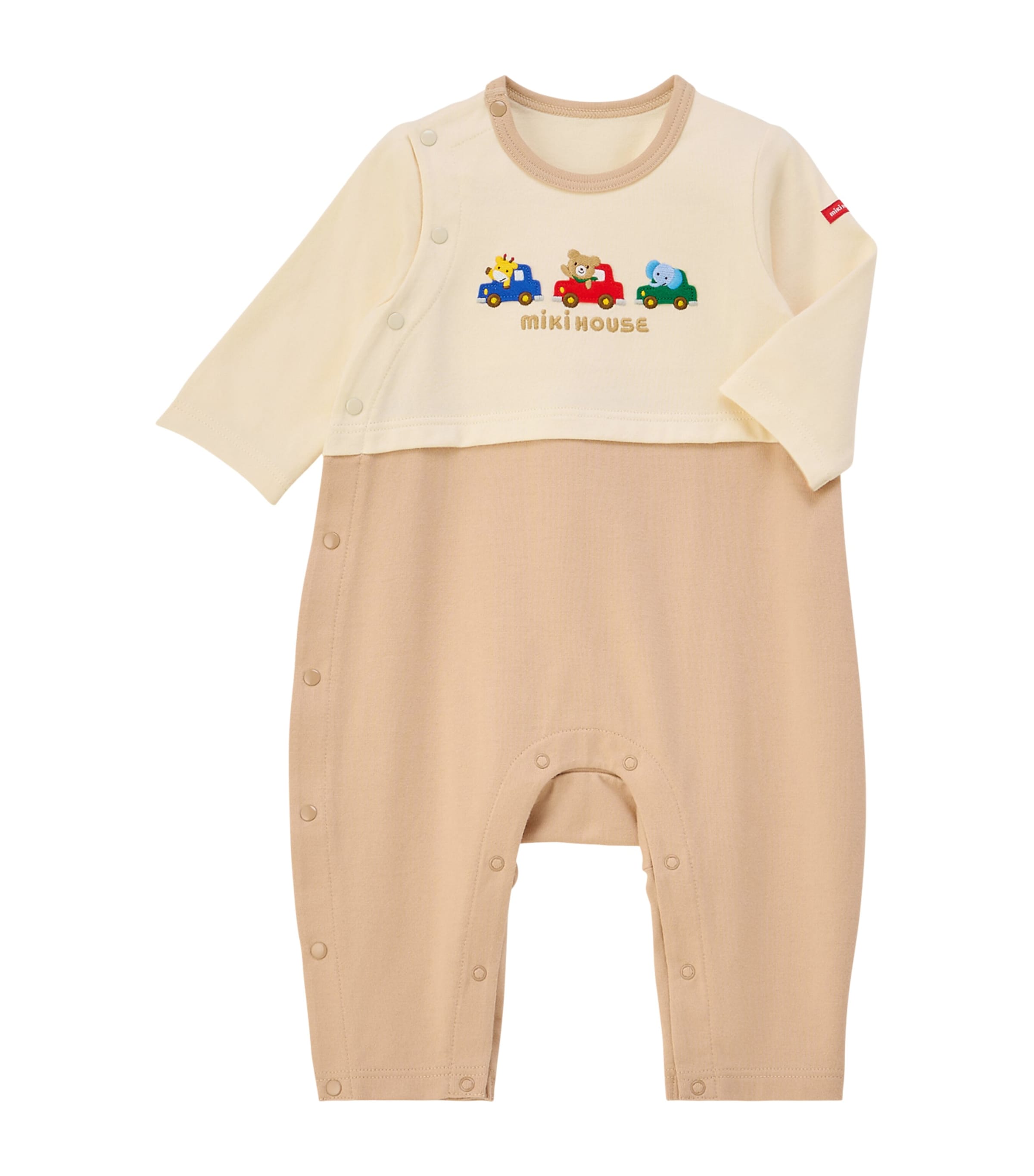Miki House Cotton Embroidered-animals Playsuit In Neutral