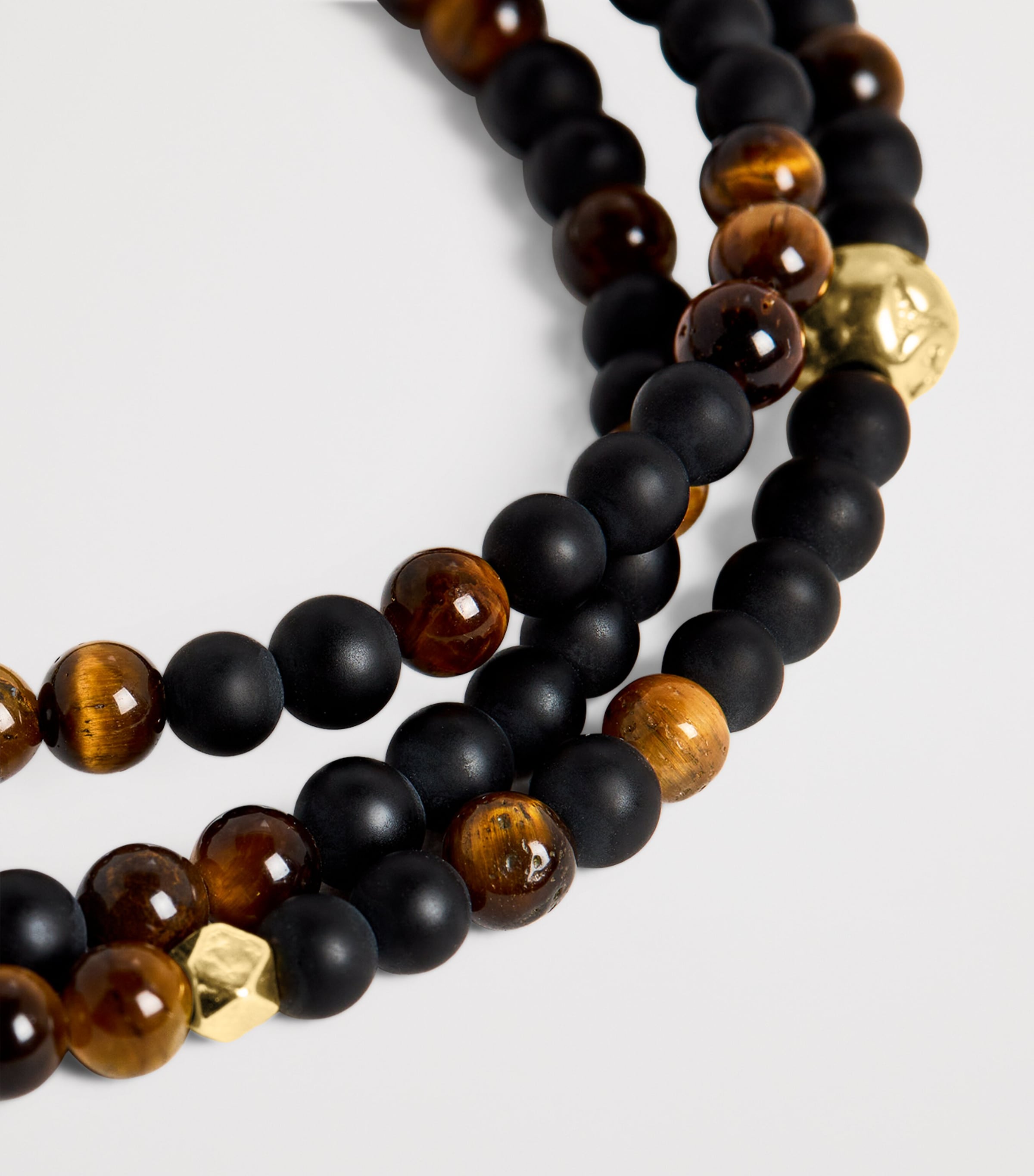 Gold-Plated Stainless Steel, Brown Tiger Eye and Matte Onyx Beaded Bracelet MULTI Image 6