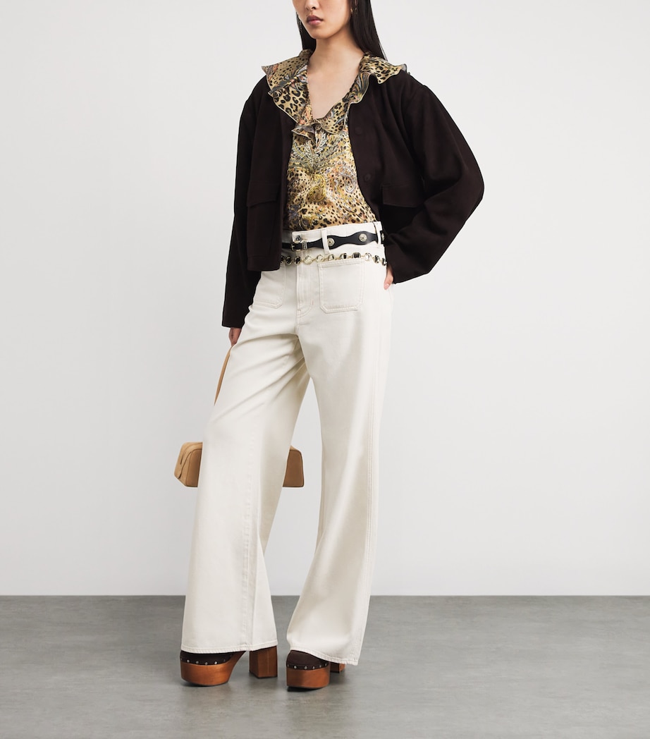 Silk Leopard Ruffle-Detail Blouse X0826 Image 2