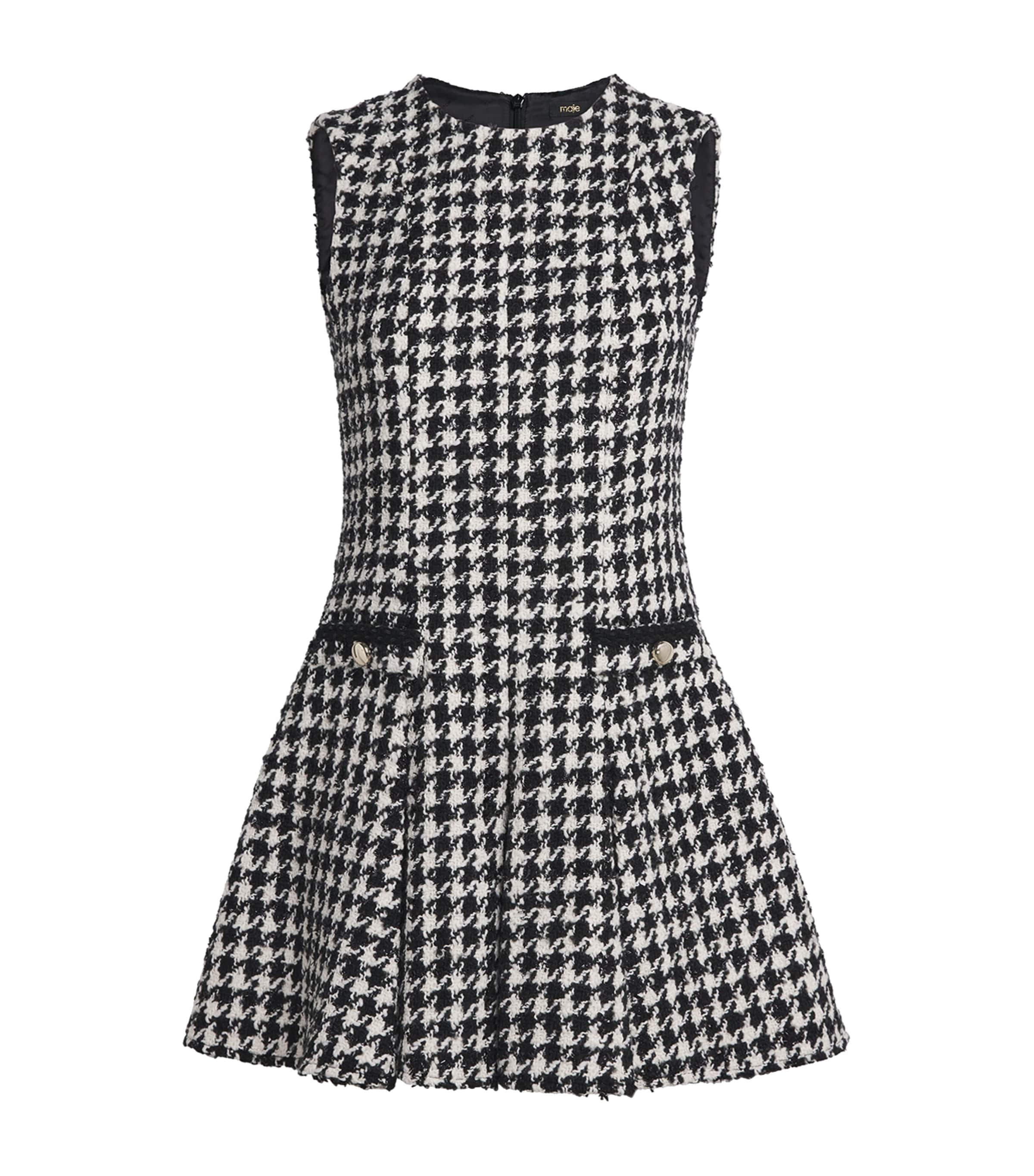Maje Tweed Houndstooth Mini Dress In Black