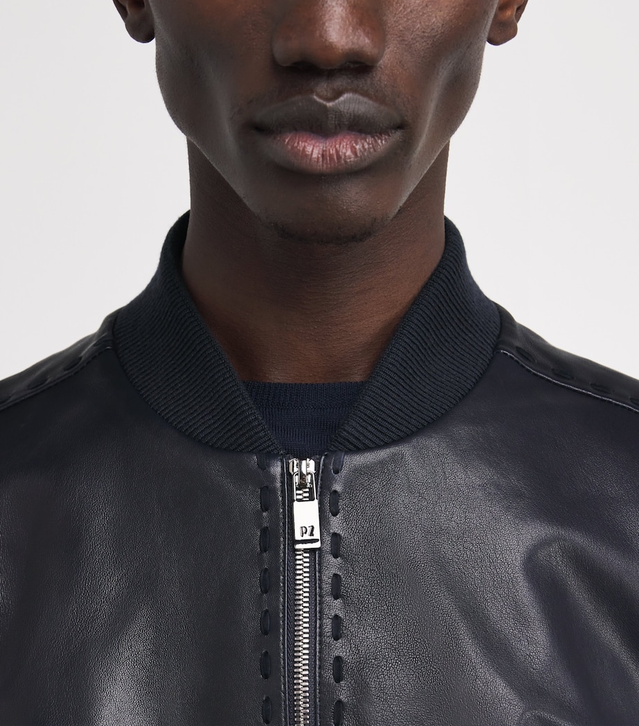 Leather Bomber Jacket 01 BLUE NAVY Image 6