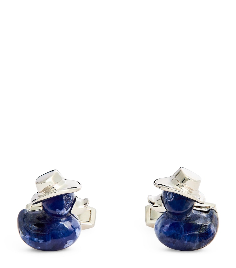 Rhodium-Plated Sodalite Duck Cufflinks SILVER/ BLUE Image 1