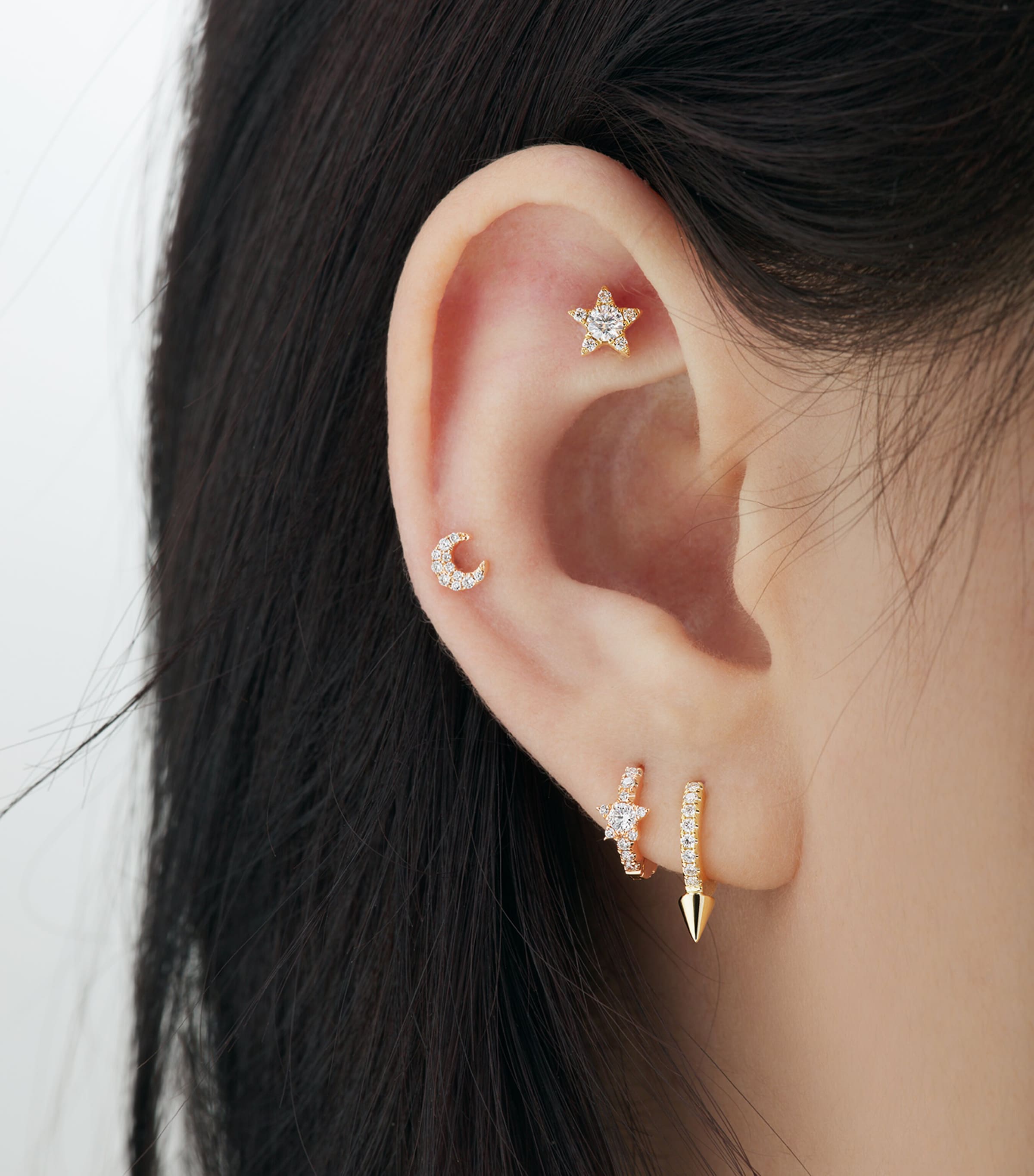 White Gold and Diamond Star Threaded Stud Earring (5.5mm) WHITE GOLD Image 2