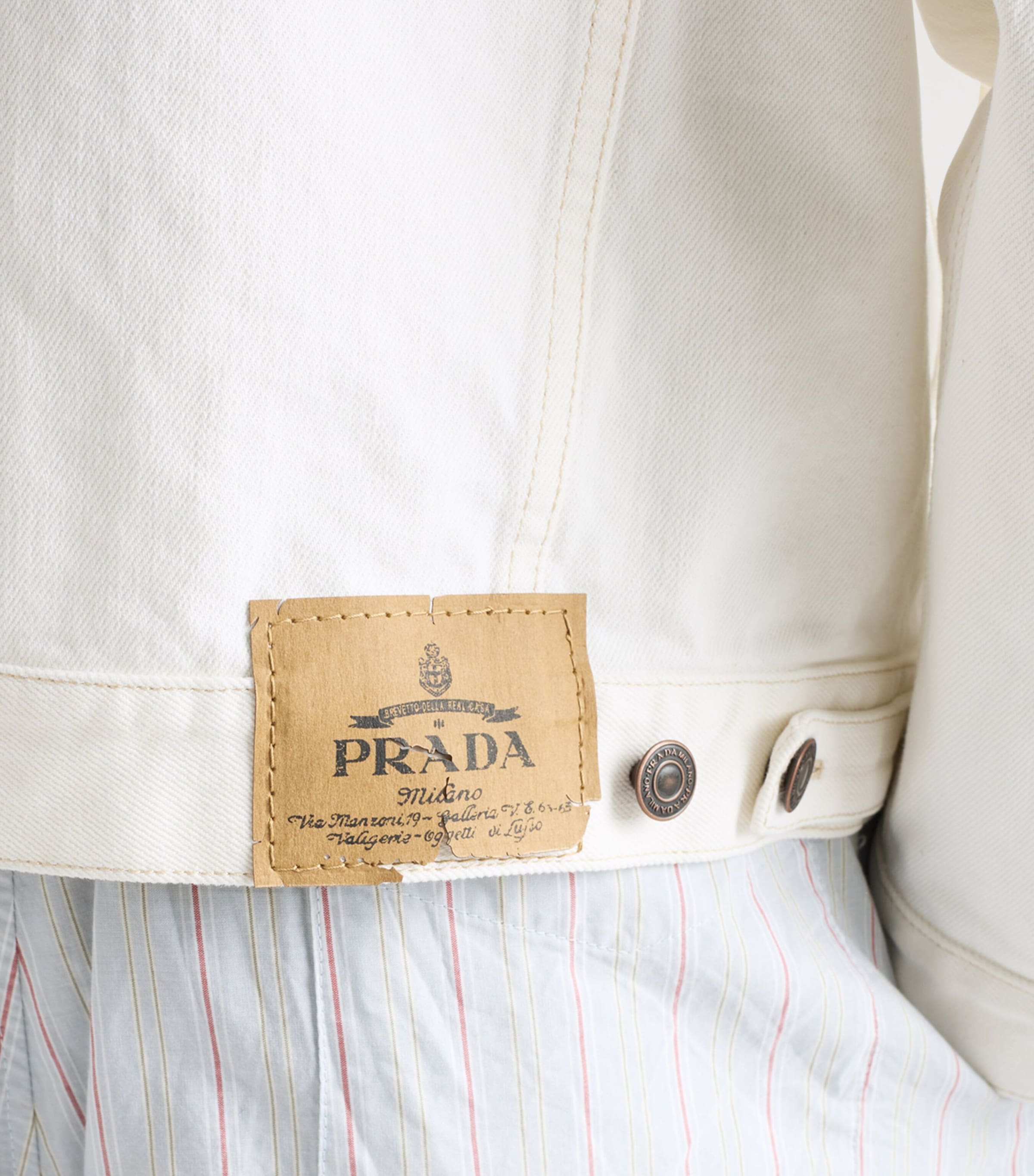 Prada Mens Leather-Collar Denim Jacket White Image 4
