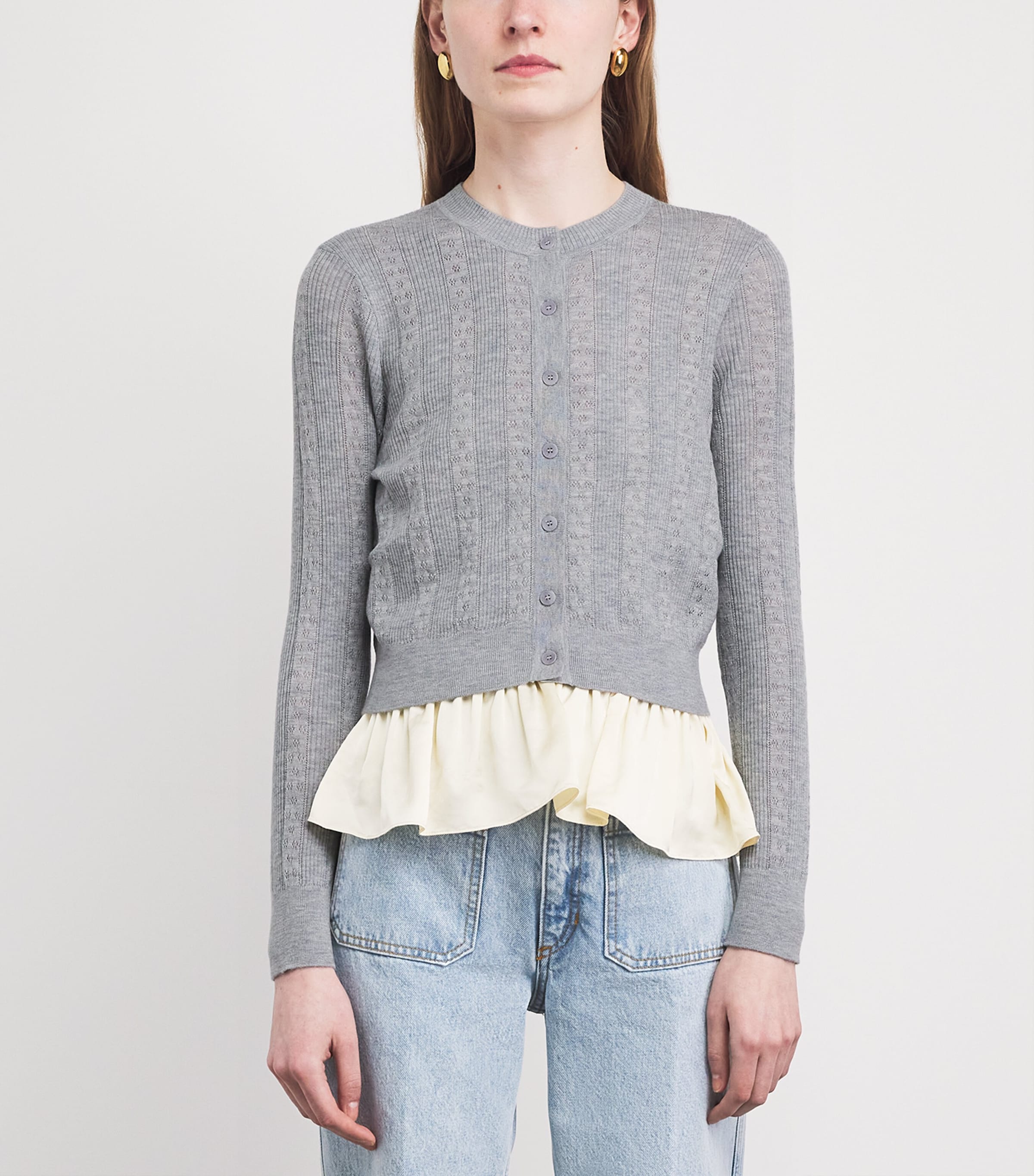 Sandro Paris Womens Wool Pointelle-Knit Cardigan Grey Image 4