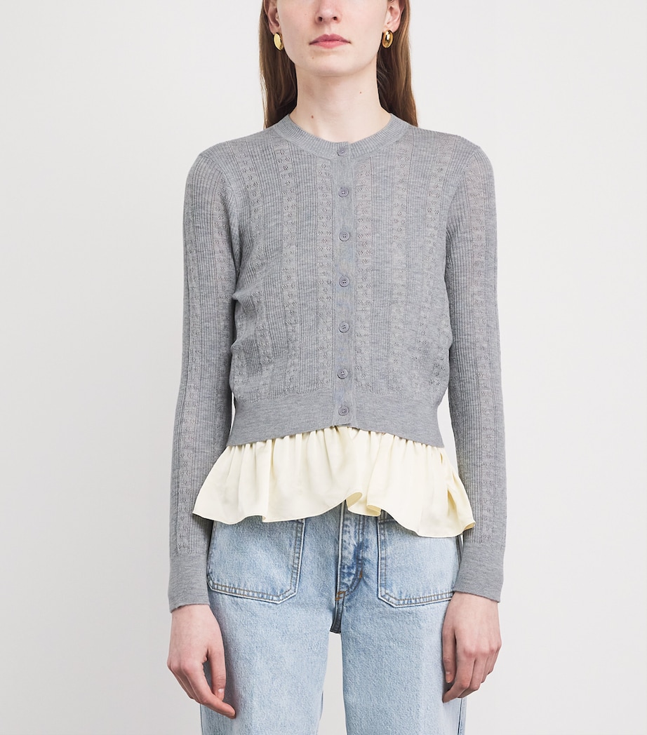 Sandro Paris Womens Wool Pointelle-Knit Cardigan Grey Image 4