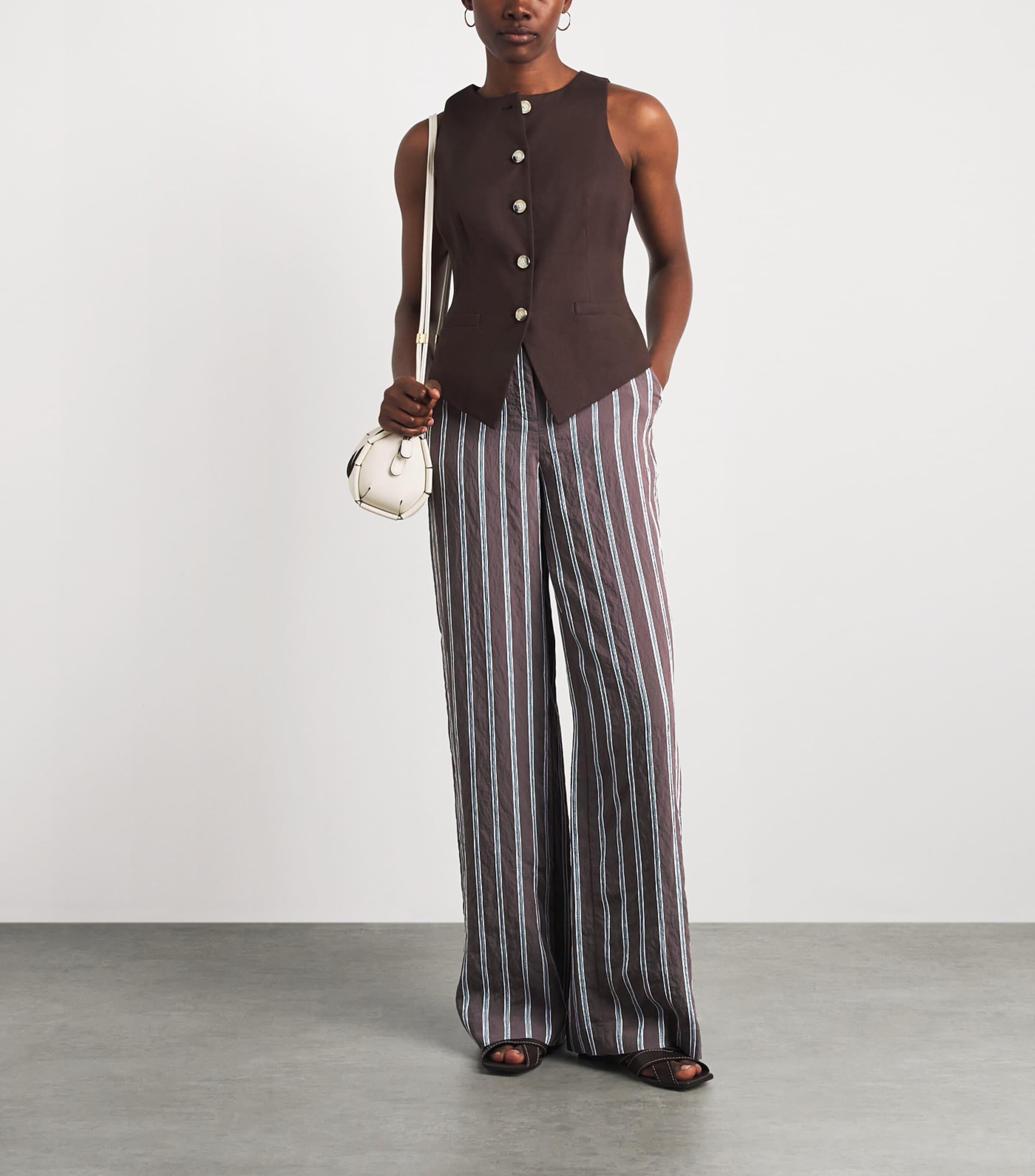 Veronica Beard Womens Carraway Wide-Leg Trousers Dark Mocha Image 2