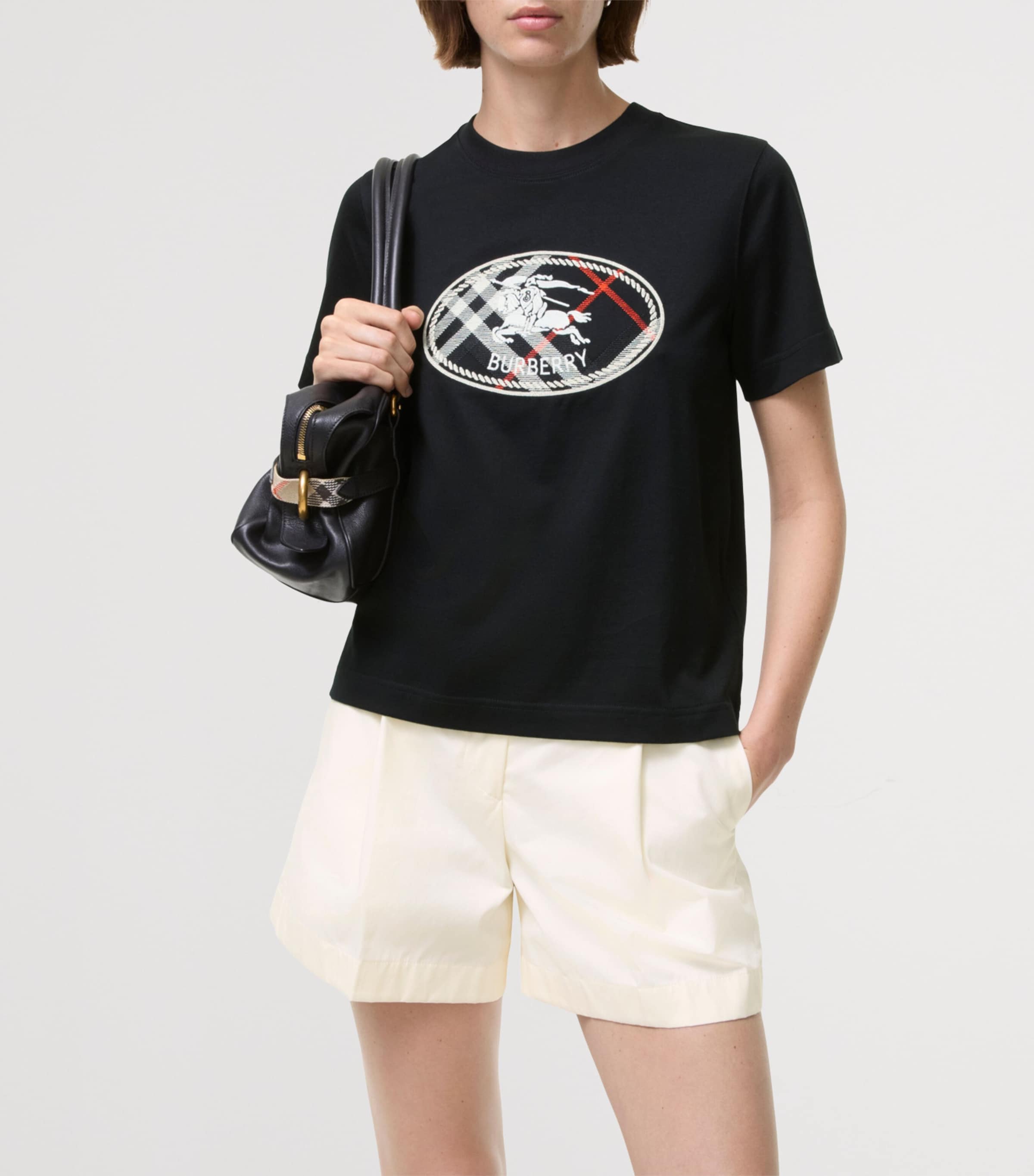Burberry Womens Cotton Check EKD T-Shirt Black Image 2