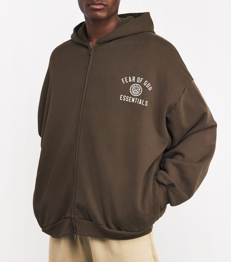 FEAR OF GOD ESSENTIALS Mens University Crest Zip-Up Hoodie Brown Image 6