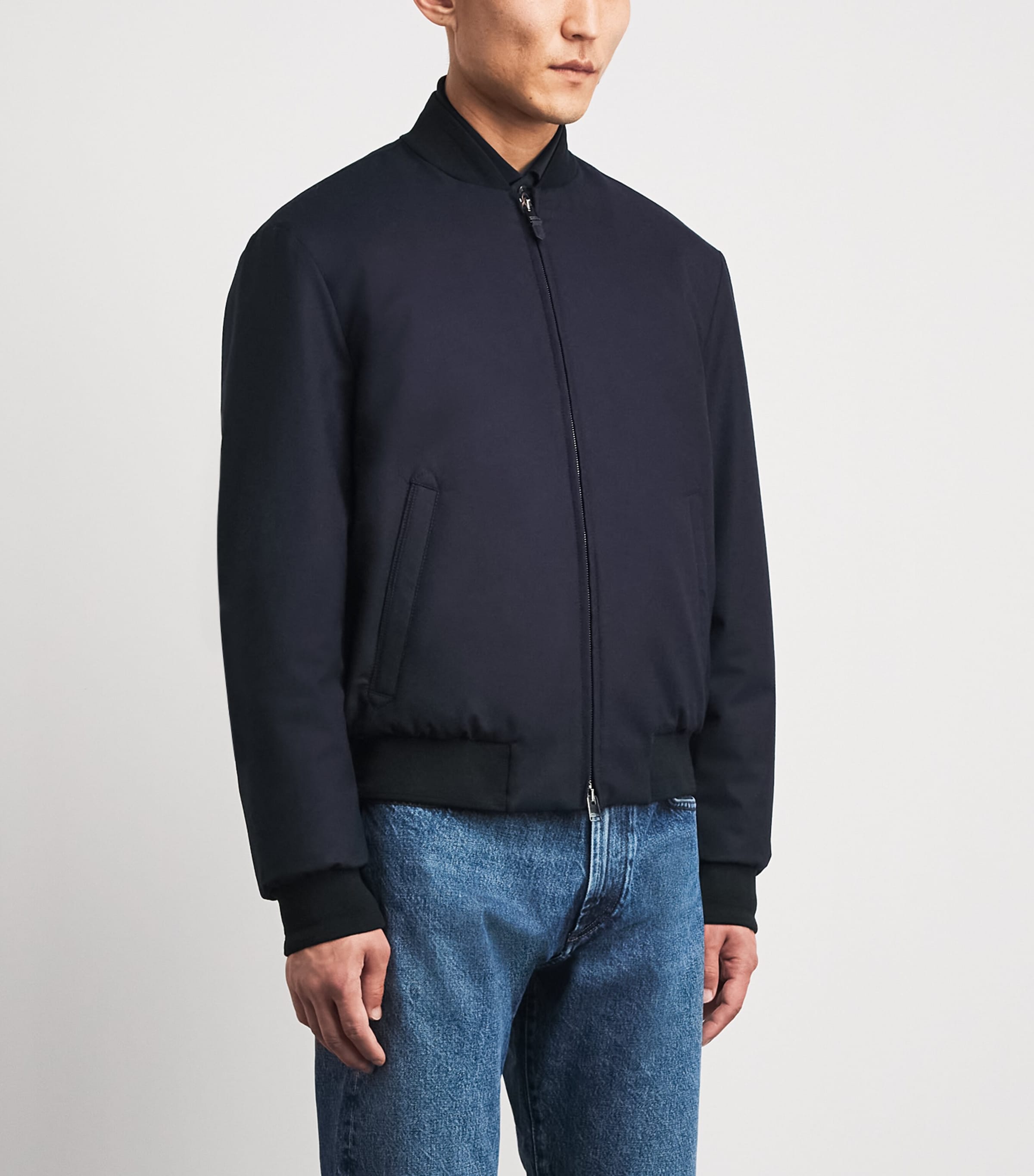 Canali Mens Wool Bomber Jacket Navy Image 4