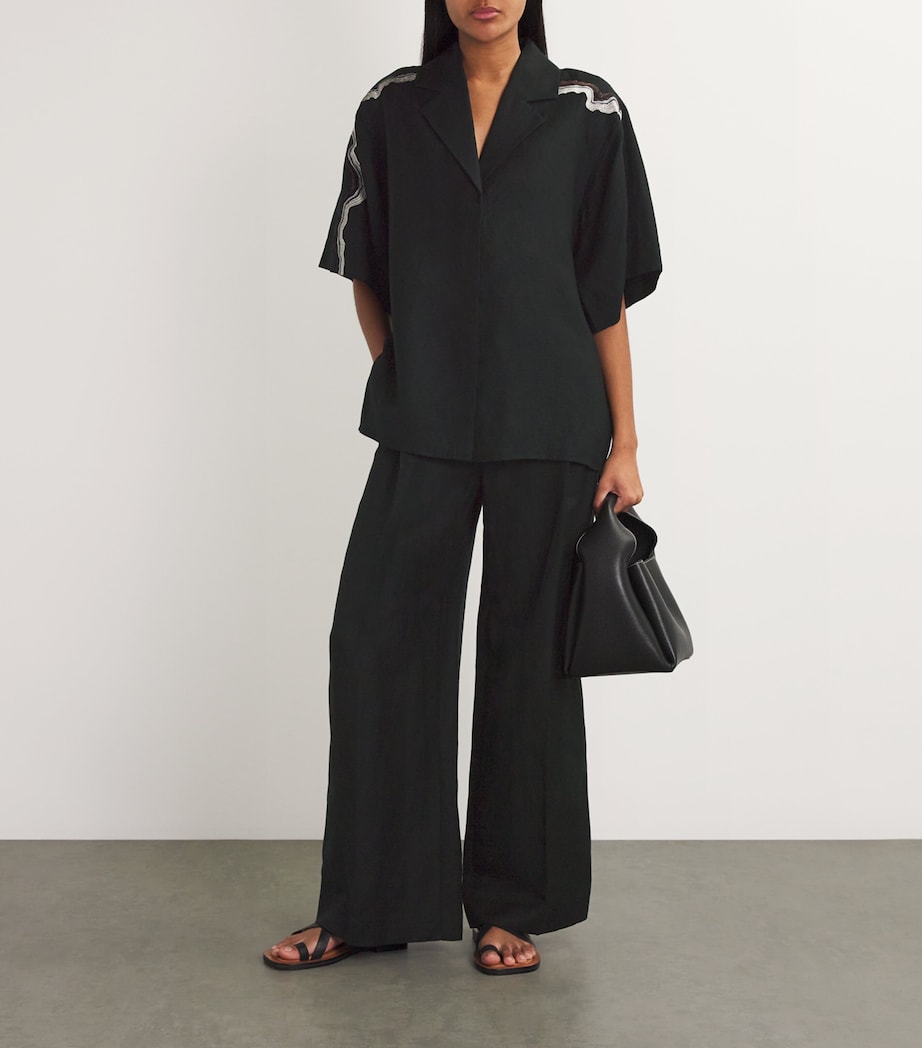CAMILLA AND MARC Womens Linen-Blend Oversized Serene Shirt Dblkblack Image 2