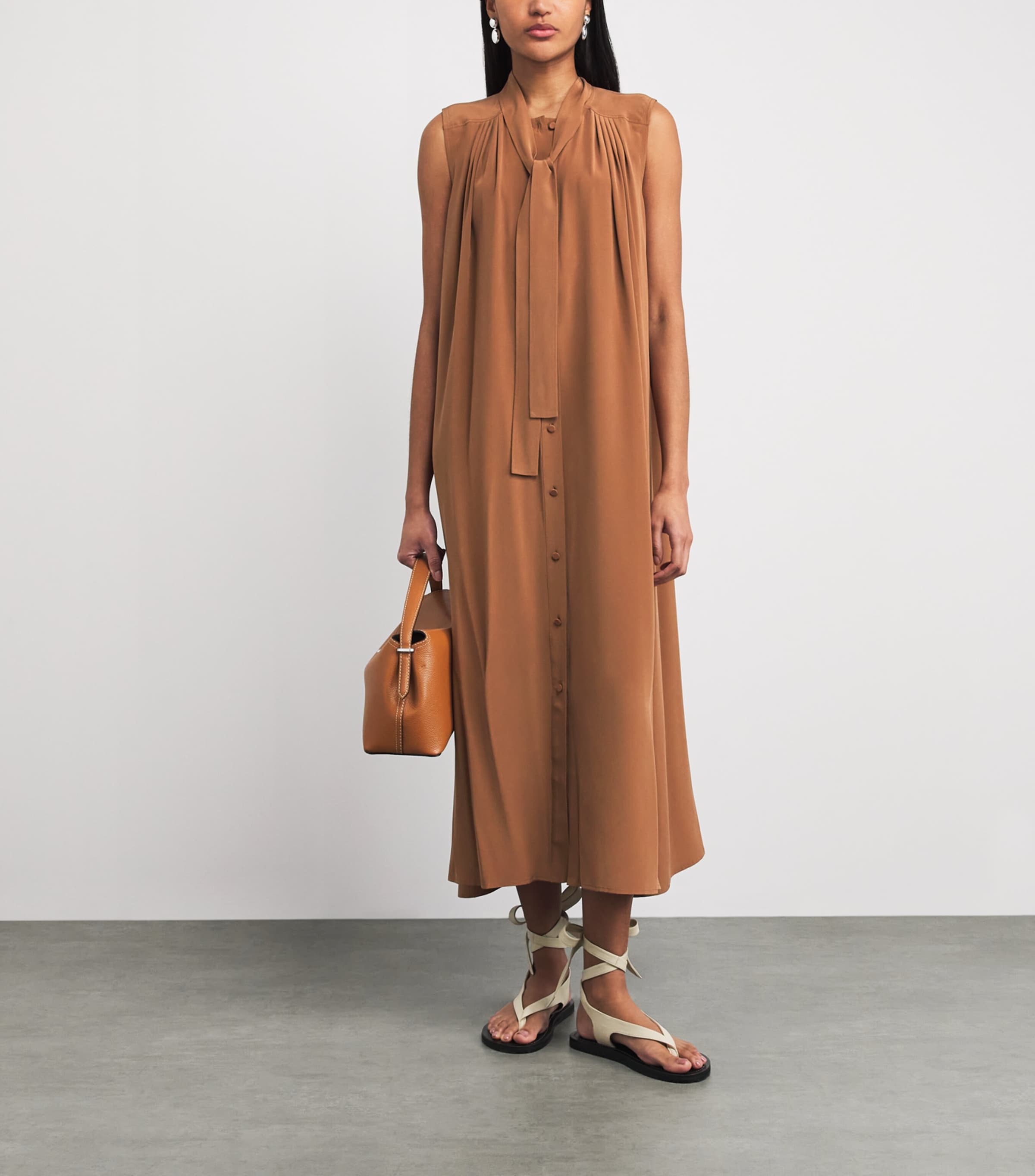 Yves Salomon Womens Silk Crepe de Chine Midi Dress Image 2