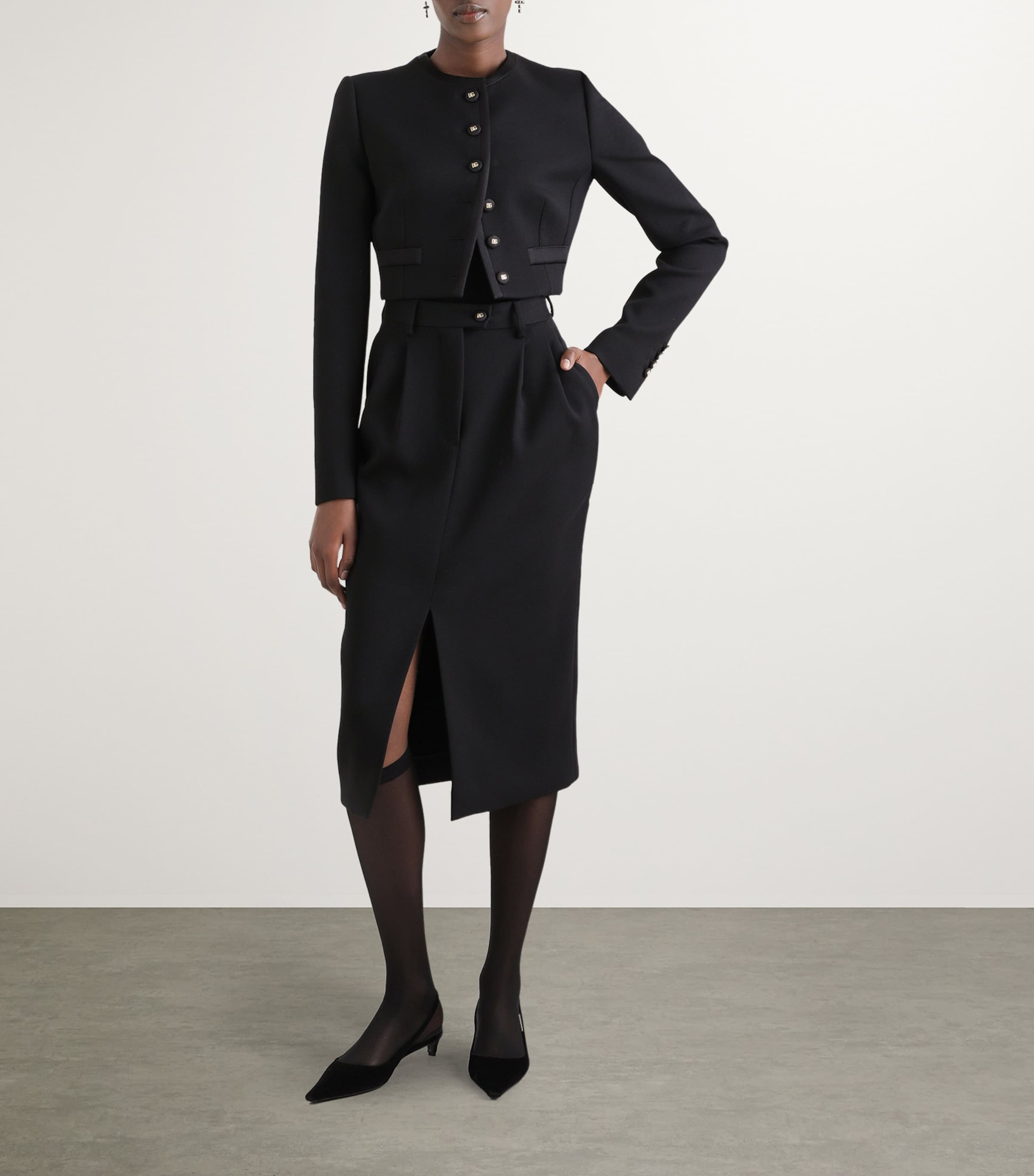 Wool Cropped Jacket N0000-BLACK Image 2