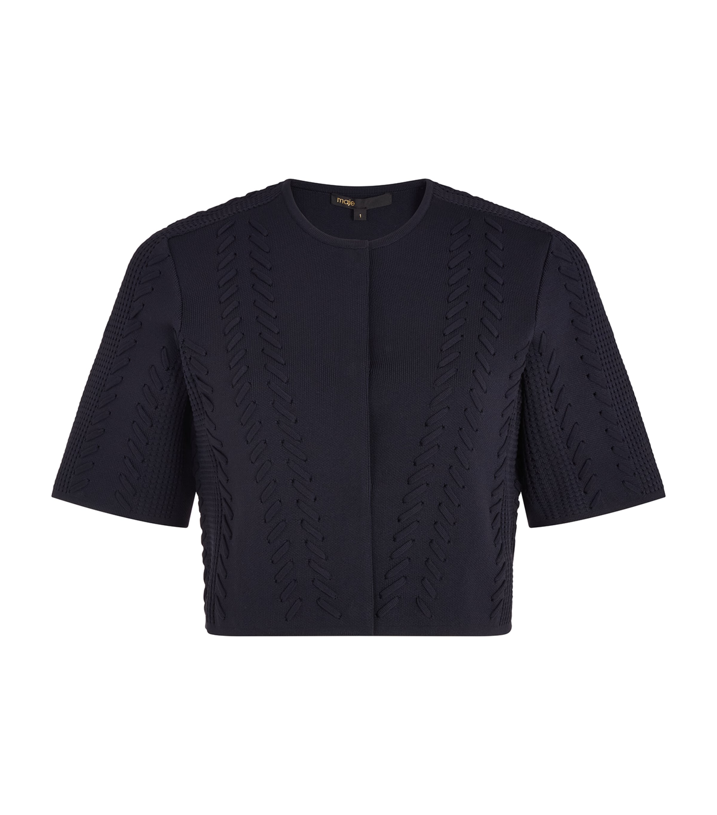 Pointelle Knit Lace Cropped Cardigan NAVY Image 1