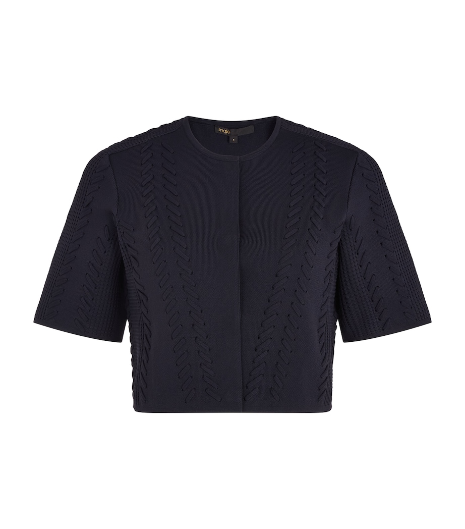 Pointelle Knit Lace Cropped Cardigan NAVY Image 1