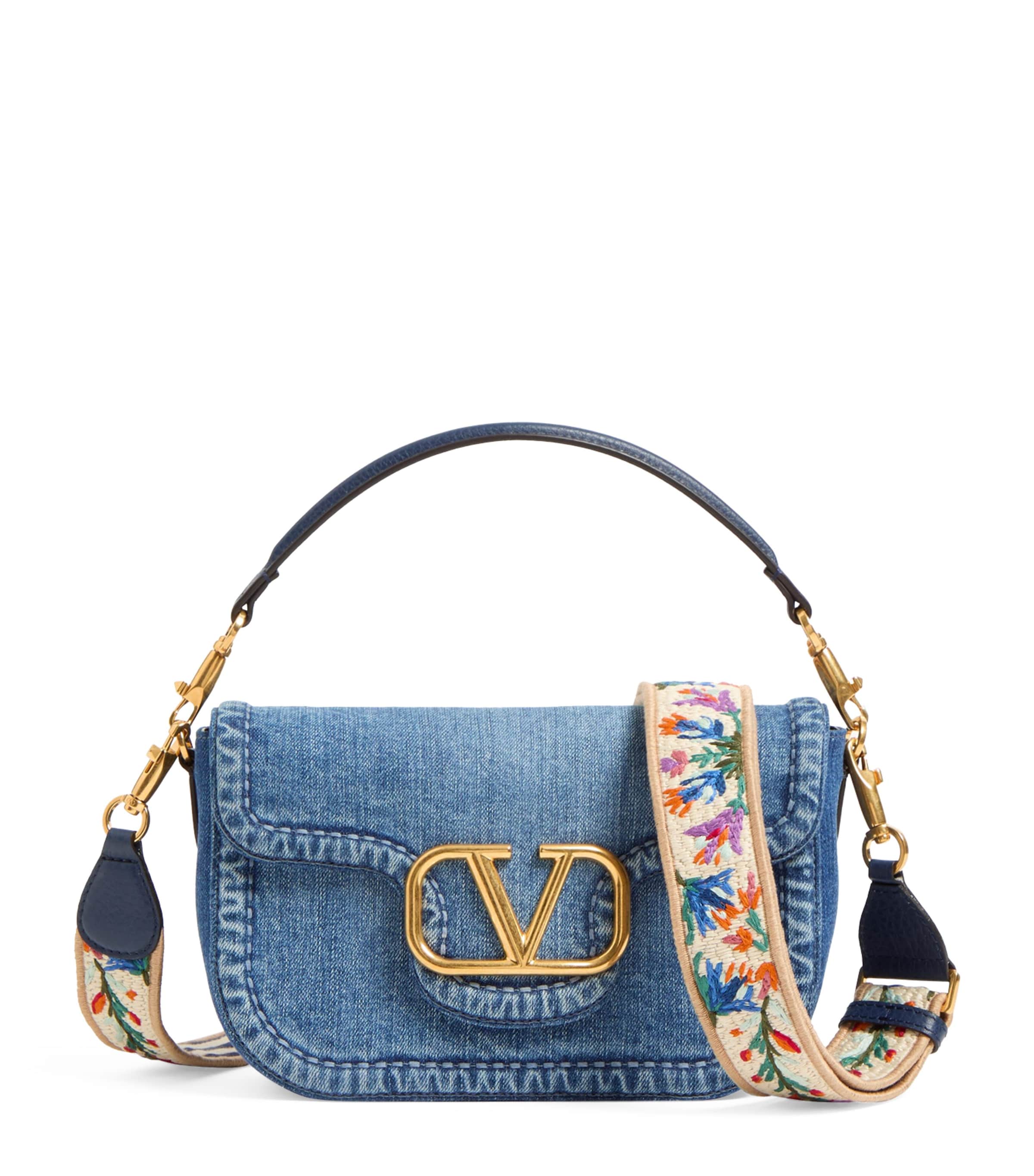 Valentino Garavani Denim Alltime Shoulder Bag In Navy