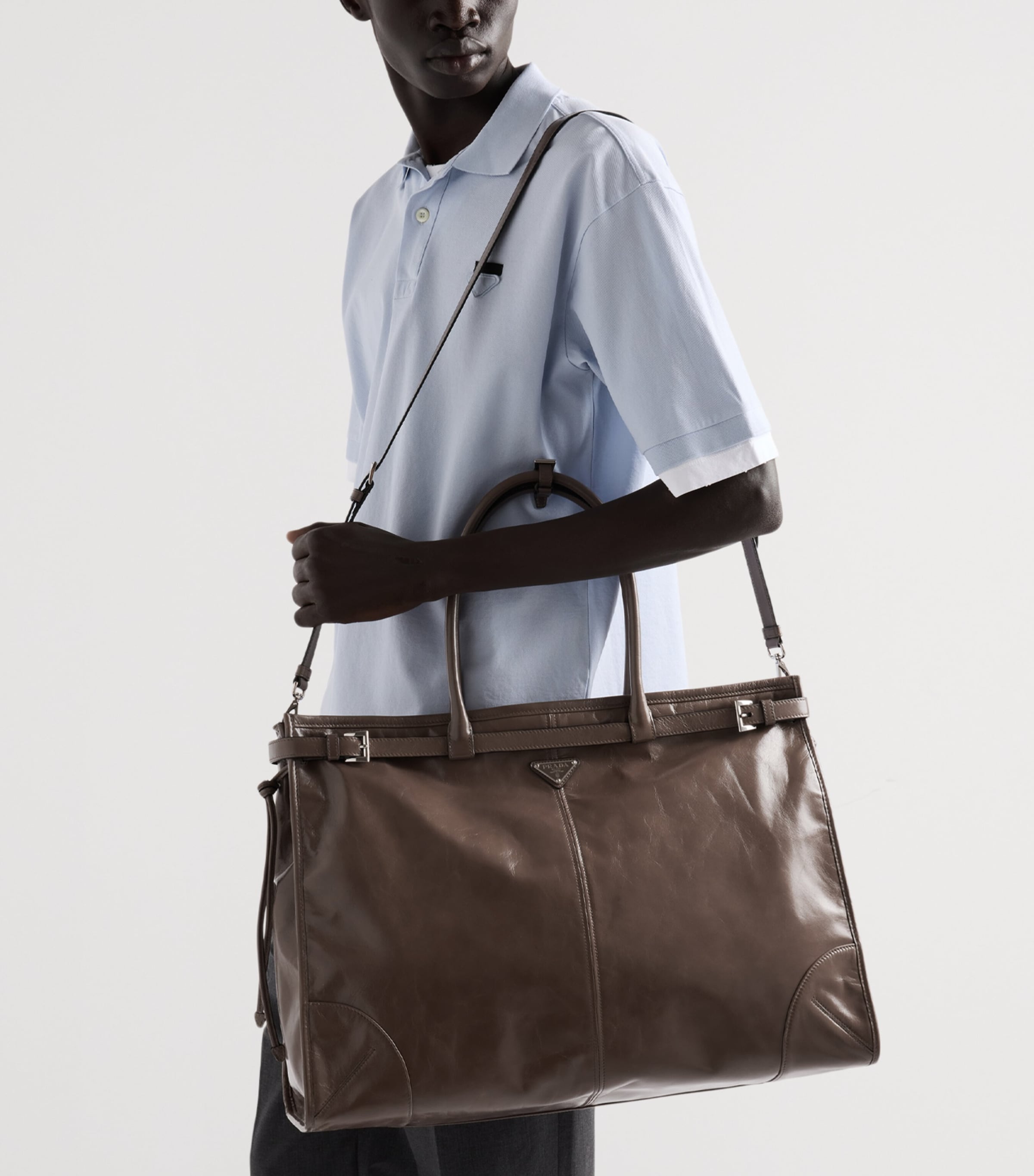 Prada Calfskin Bonnie Tote Bag Grey Image 9