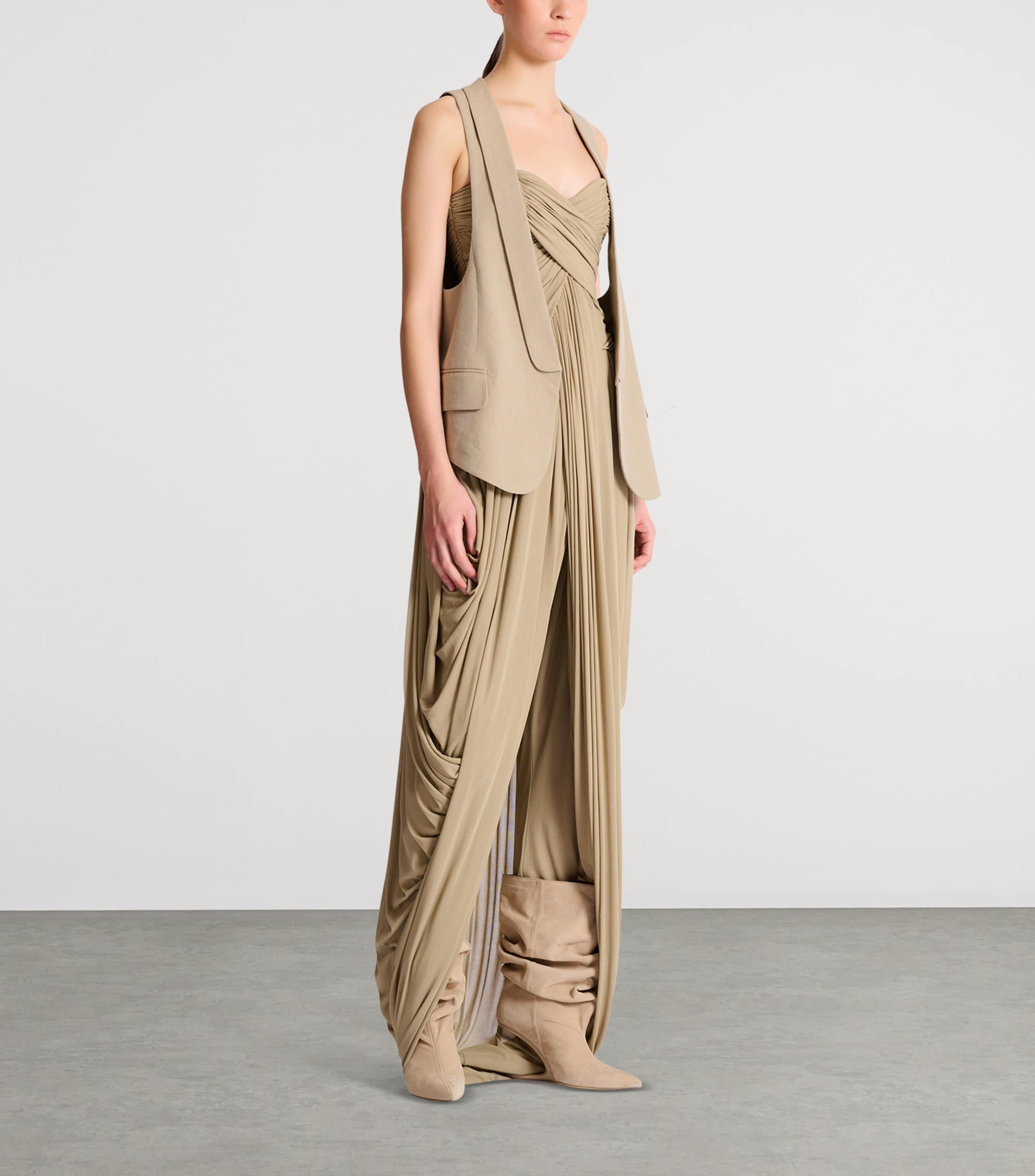 Balmain Womens Linen-Cotton Oversized Waistcoat Beige Foncé Image 4