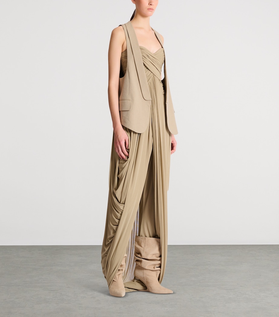 Balmain Womens Linen-Cotton Oversized Waistcoat Beige Foncé Image 4