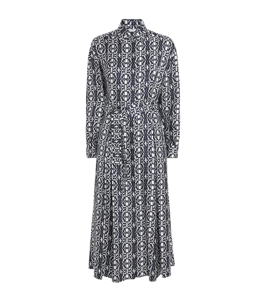Silk Monogram Midi Shirt Dress WHITE BLUE Image 1