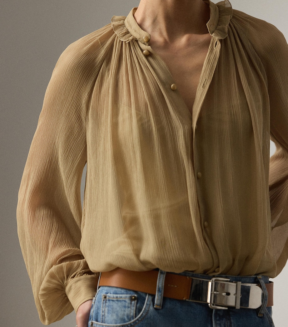 Silk Gathered Blouse TAN Image 4