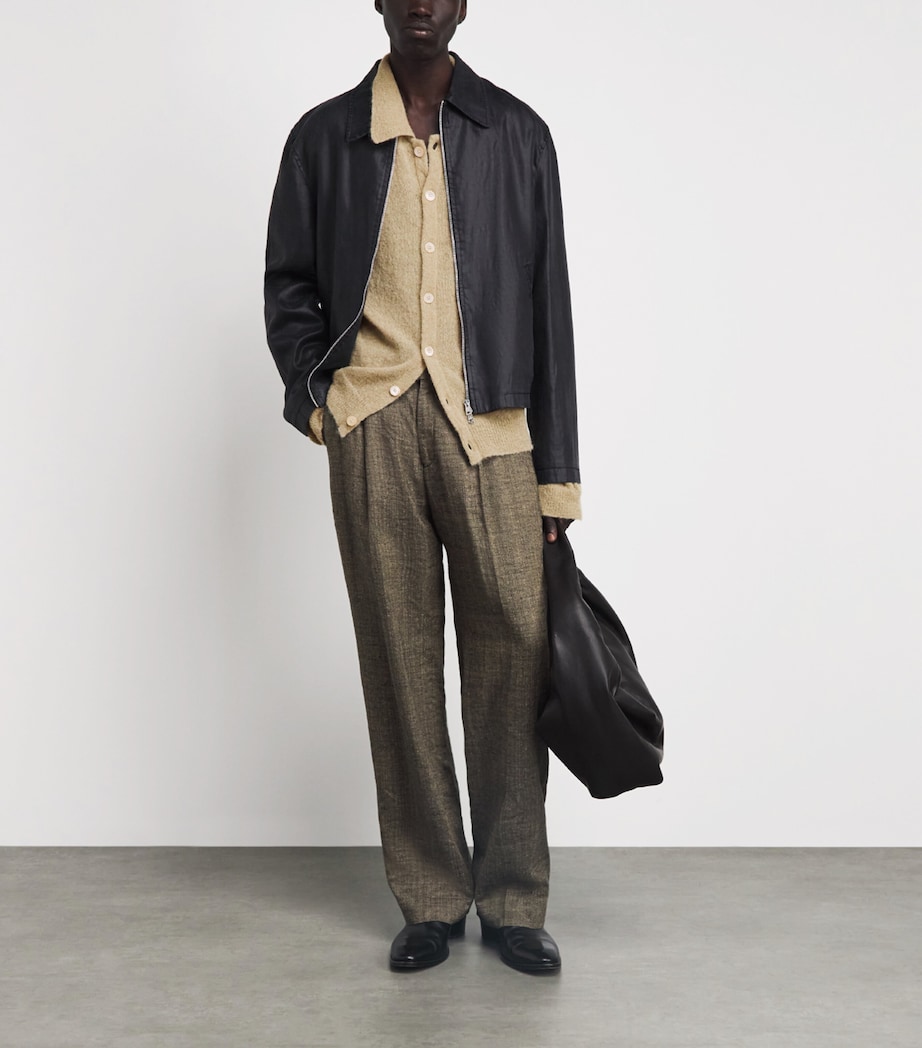 Our Legacy Mens Alpaca-Blend Evening Polo Cardigan Soft Sage Fuzy Alpca Image 2