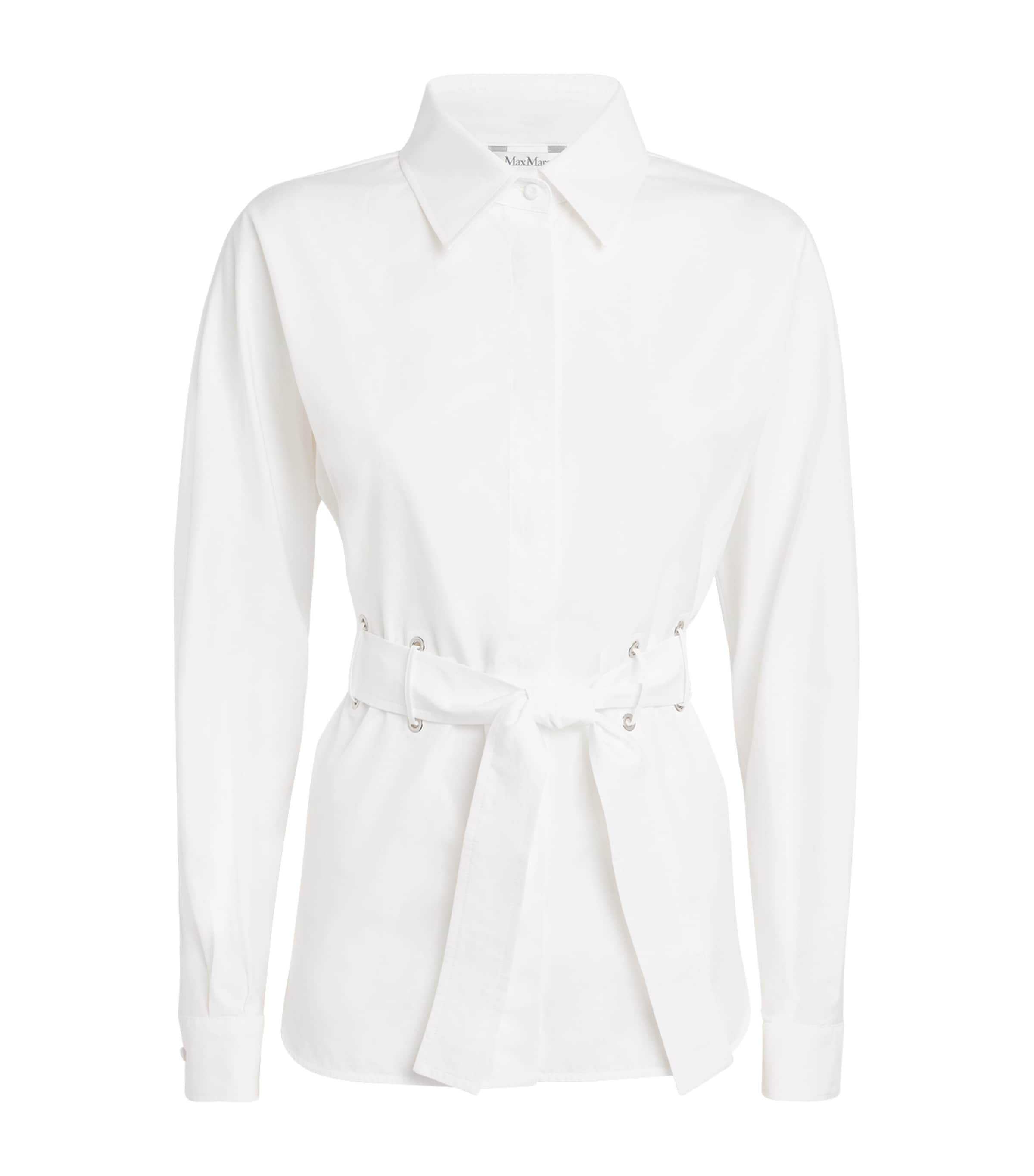 Max Mara Belted Button-up Long-sleeved Shirt In White