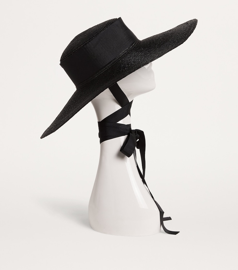 Straw Boater Hat BLACK Image 2
