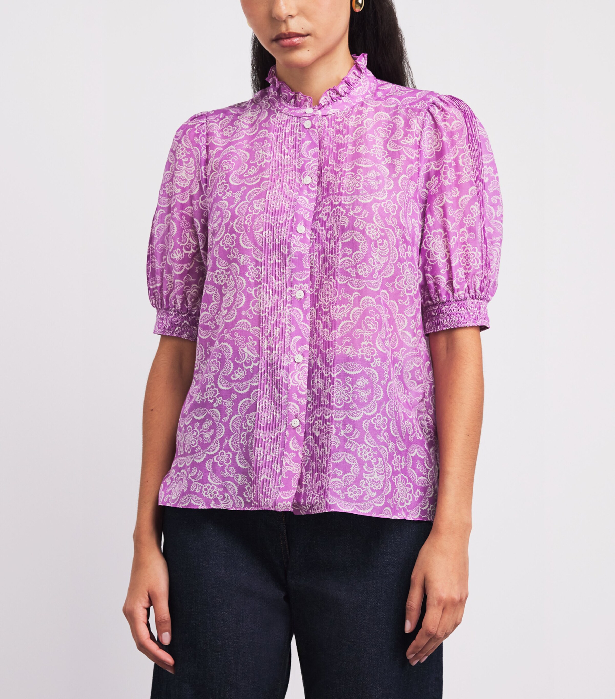 ME+EM Womens Cotton-Silk Printed Blouse Purple/light Cream Image 4