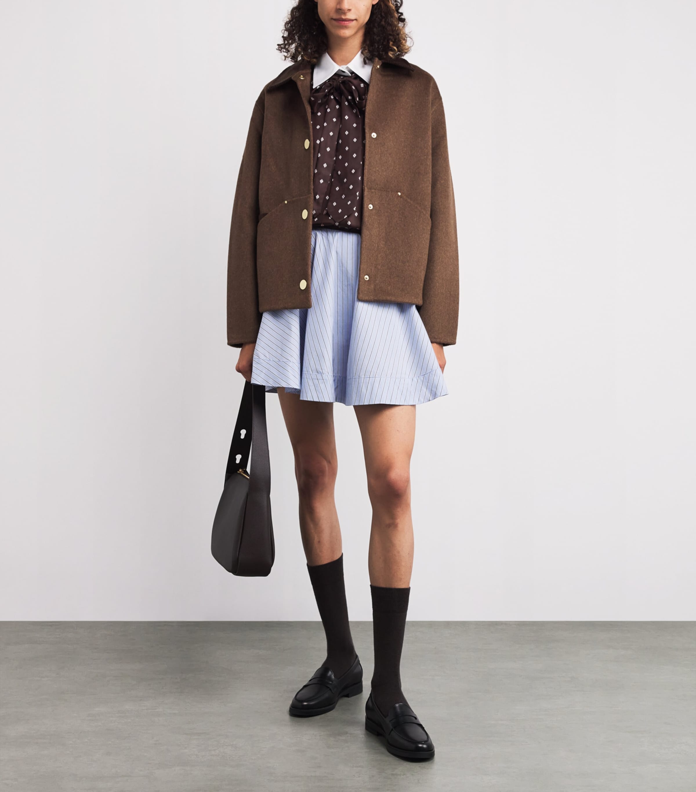 Silk Printed Tie-Detail Shirt BROWN / WHITE Image 2