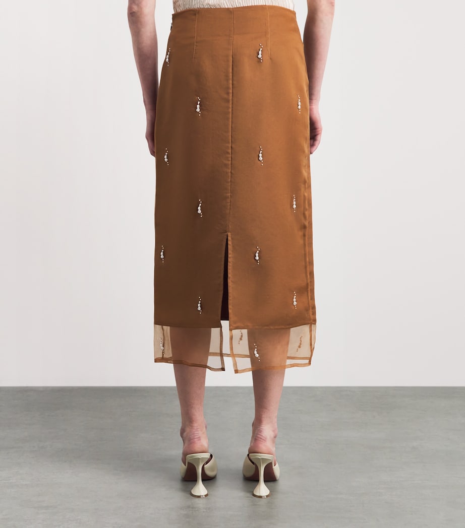 Róhe Womens Organza Pearl-Embellished Midi Skirt Cognac Image 5