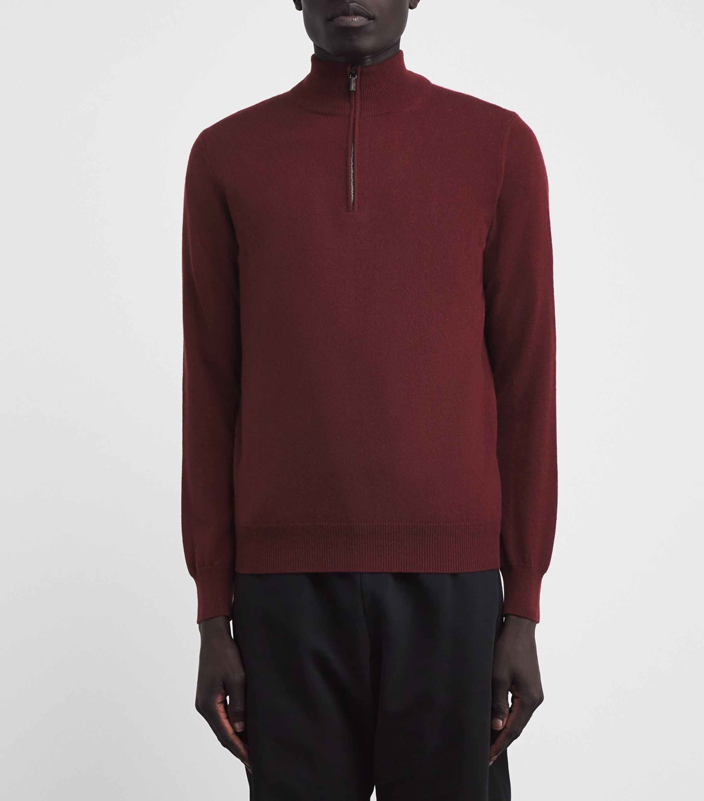 Colombo Mens Kid Cashmere Quarter-Zip Sweatshirt Red Image 3