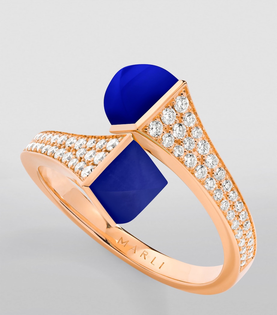 Midi Rose Gold, Diamond and Lapis Lazuli Cleo Ring ROSE GOLD Image 2