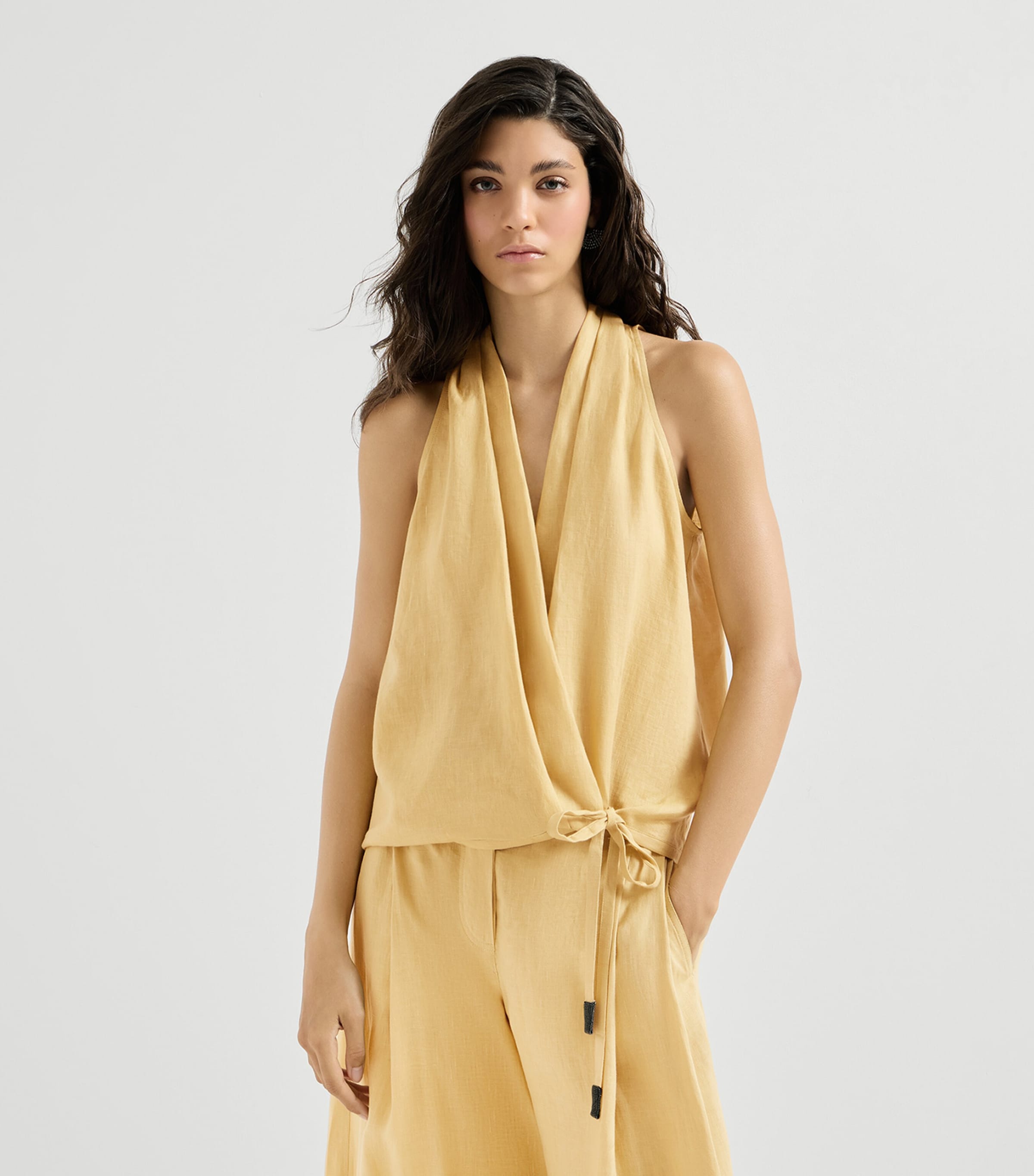 Brunello Cucinelli Womens Linen Wrap Sleeveless Top Cream Image 4