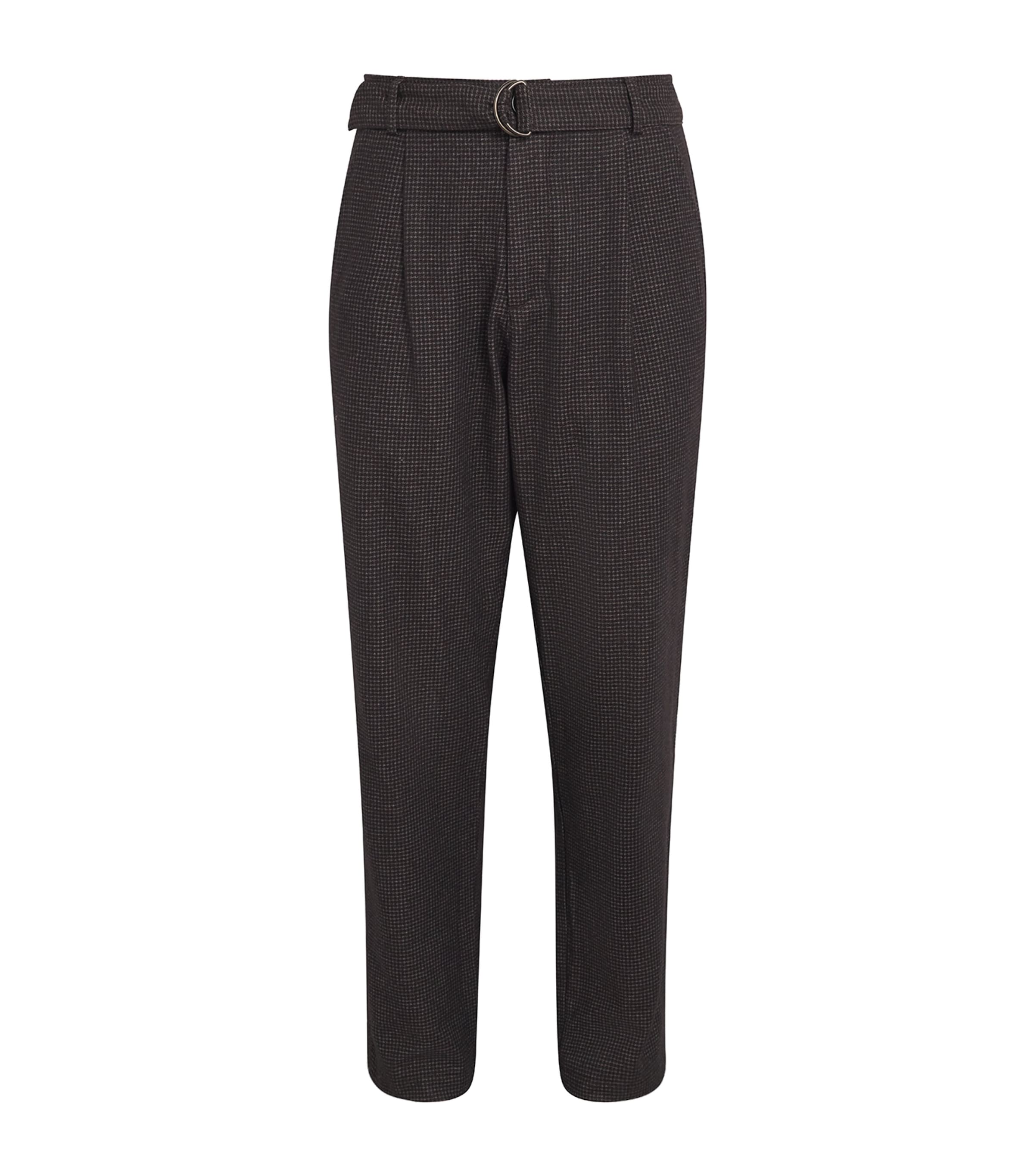 Oliver Spencer Wool-blend Belted Puppytooth Trousers In Brown