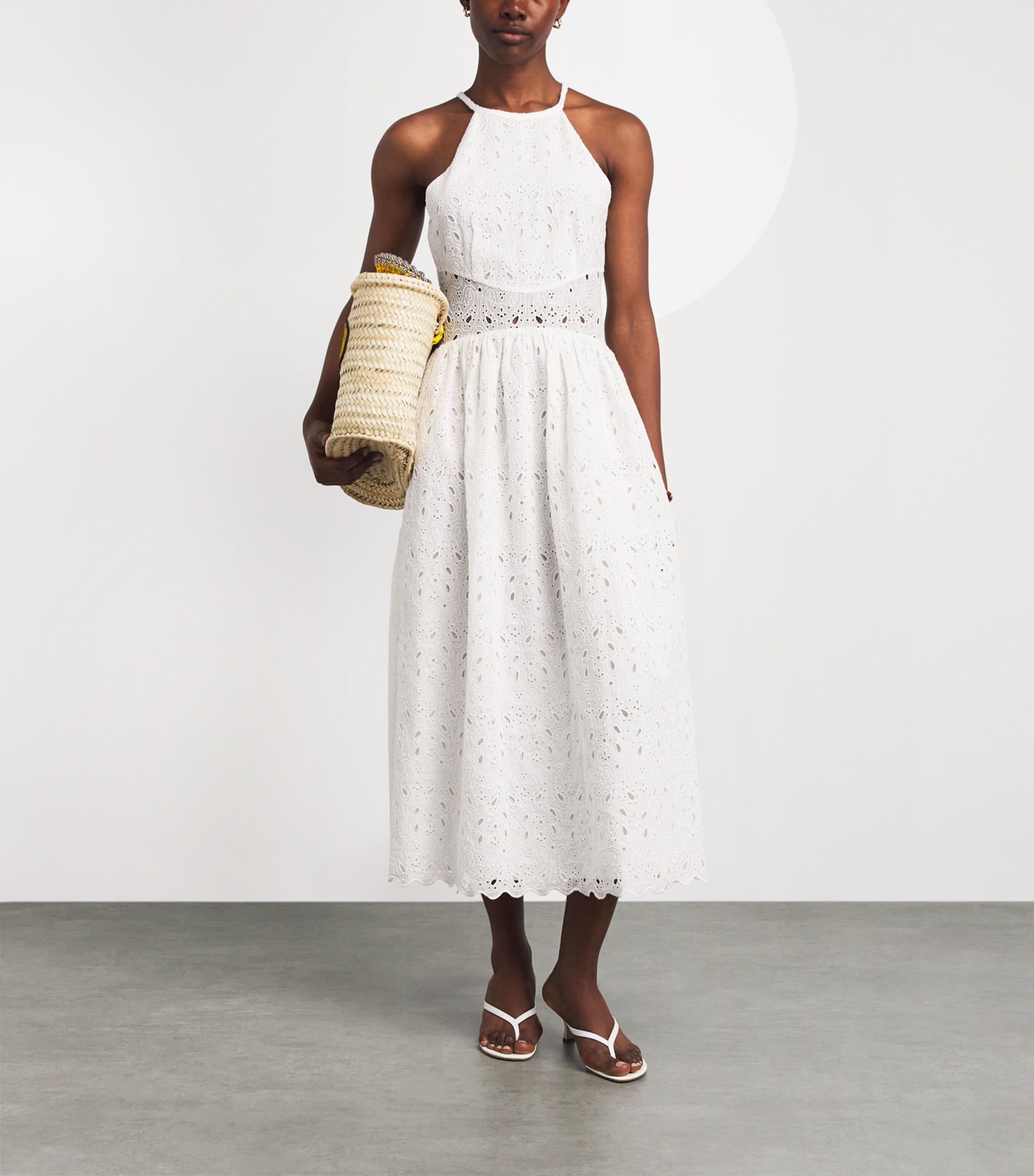 FRAME Womens The Paisley Eyelet Midi Dress White Image 2