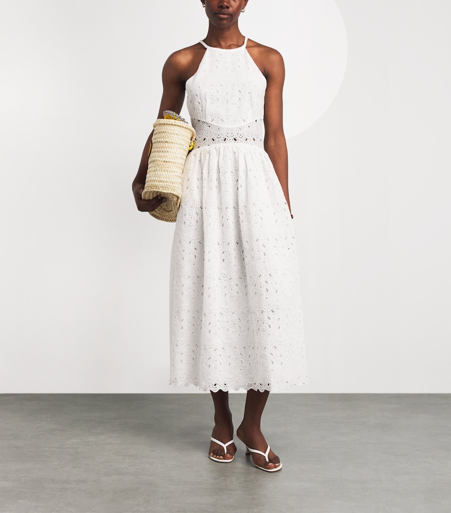 FRAME Womens The Paisley Eyelet Midi Dress White Image 2