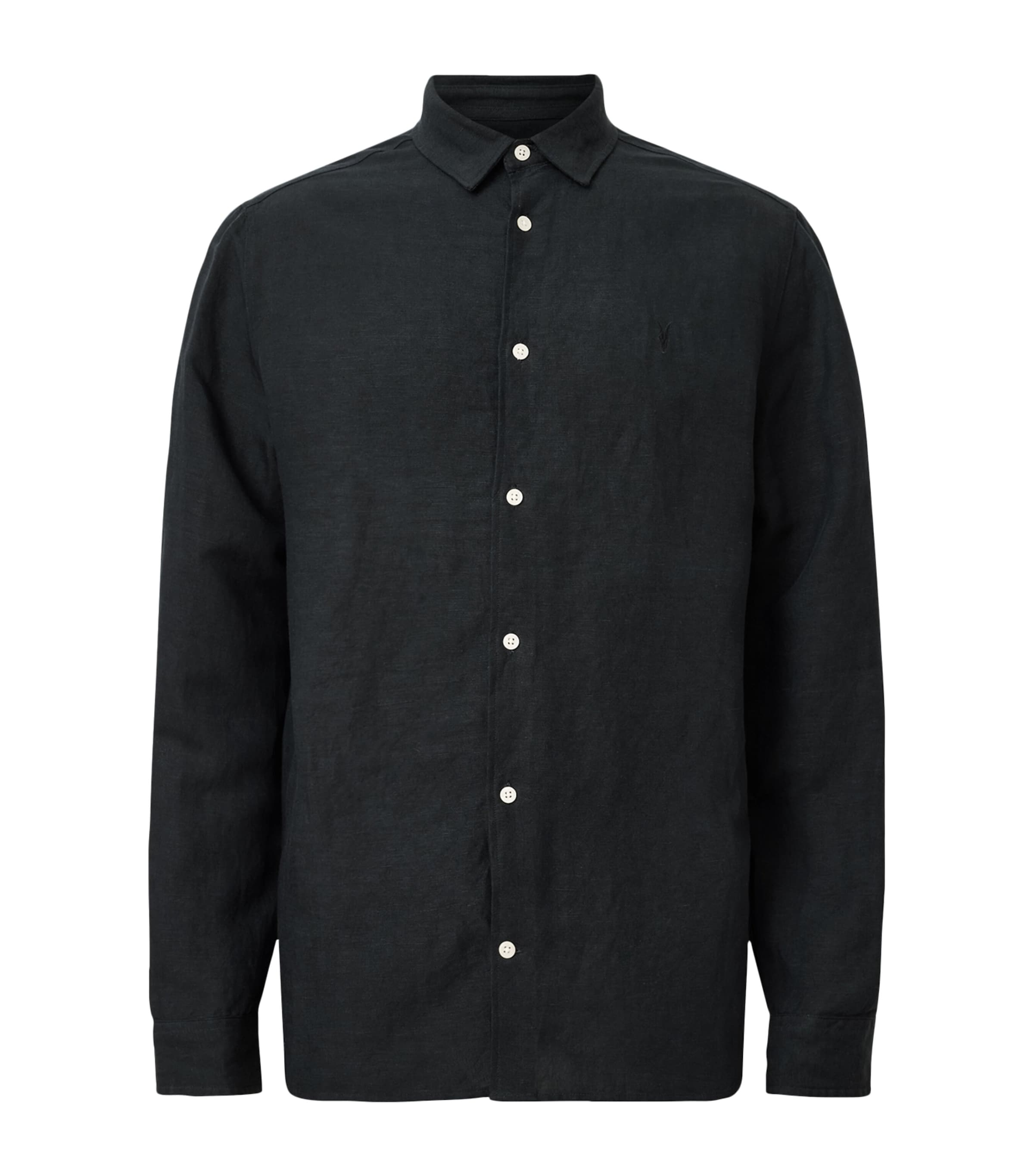 Allsaints Bandol Linen Blend Button-up Shirt In Black
