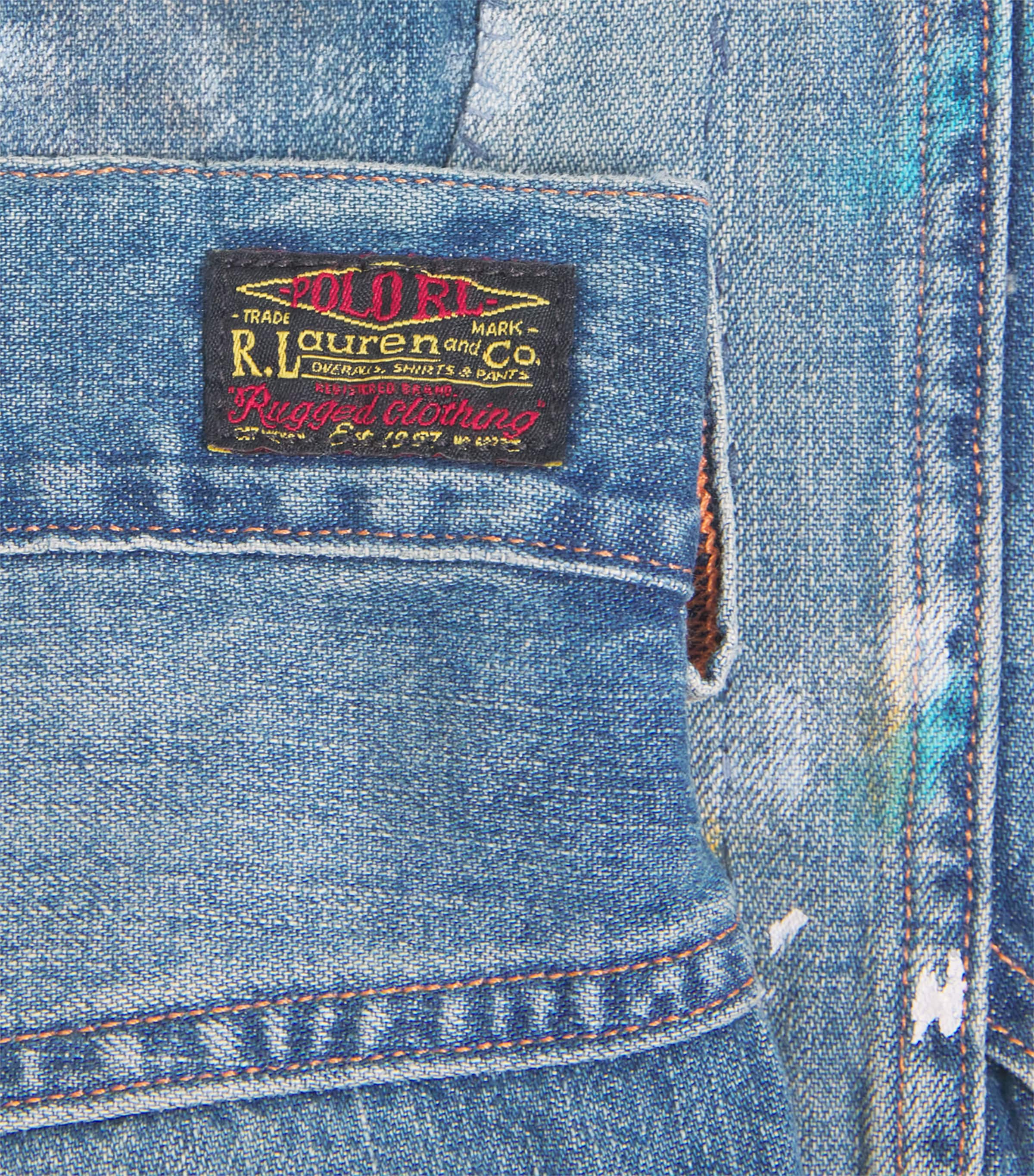 Paint-Splatter Distressed Straight Jeans BLUE Image 5