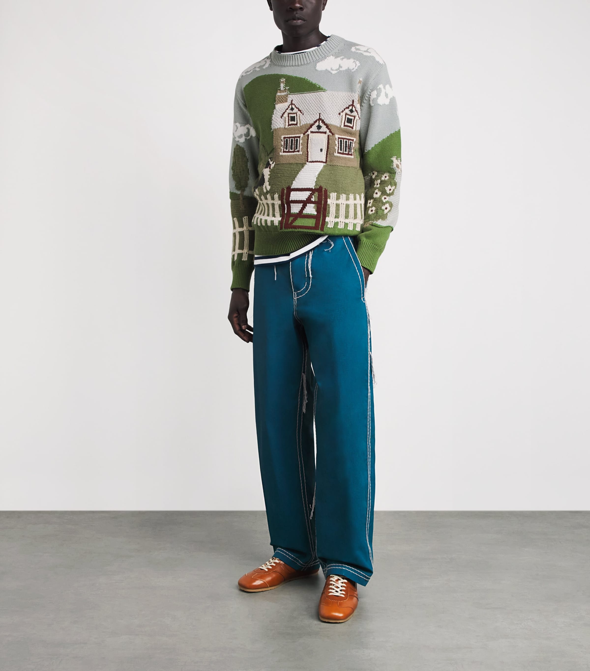 Junya Watanabe MAN Mens Cotton-Wool Intarsia Sweater Image 2