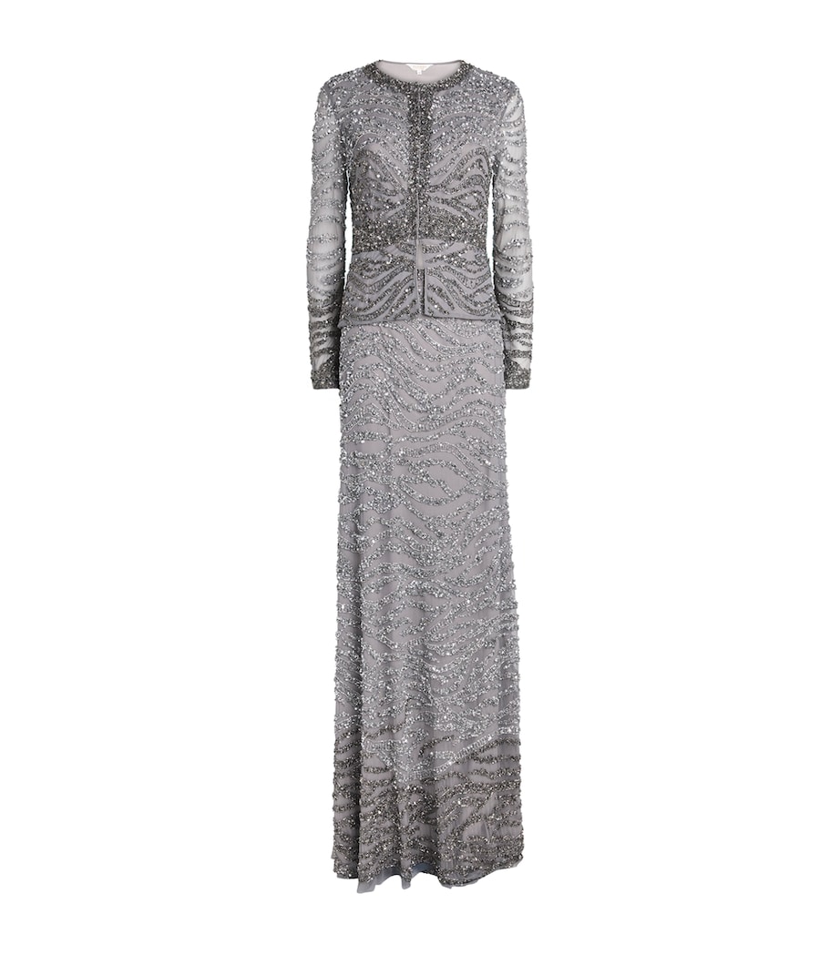 Raishma Womens Embellished Eloise Jacket and Maxi Skirt Set Silver Grey Image 1