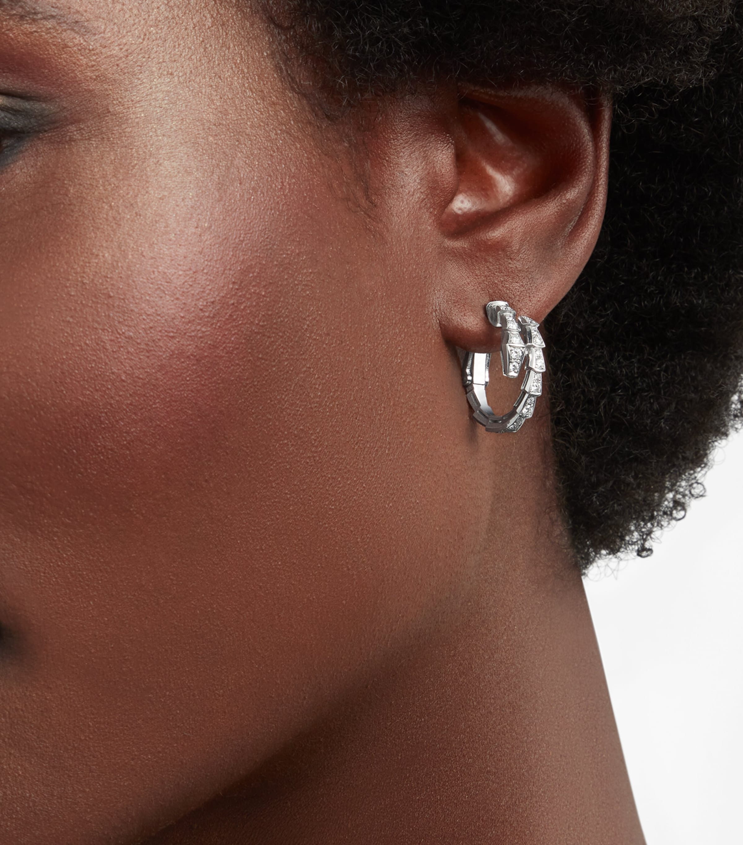 Bvlgari White Gold and Diamond Serpenti Viper Hoop Earrings White Gold Image 3