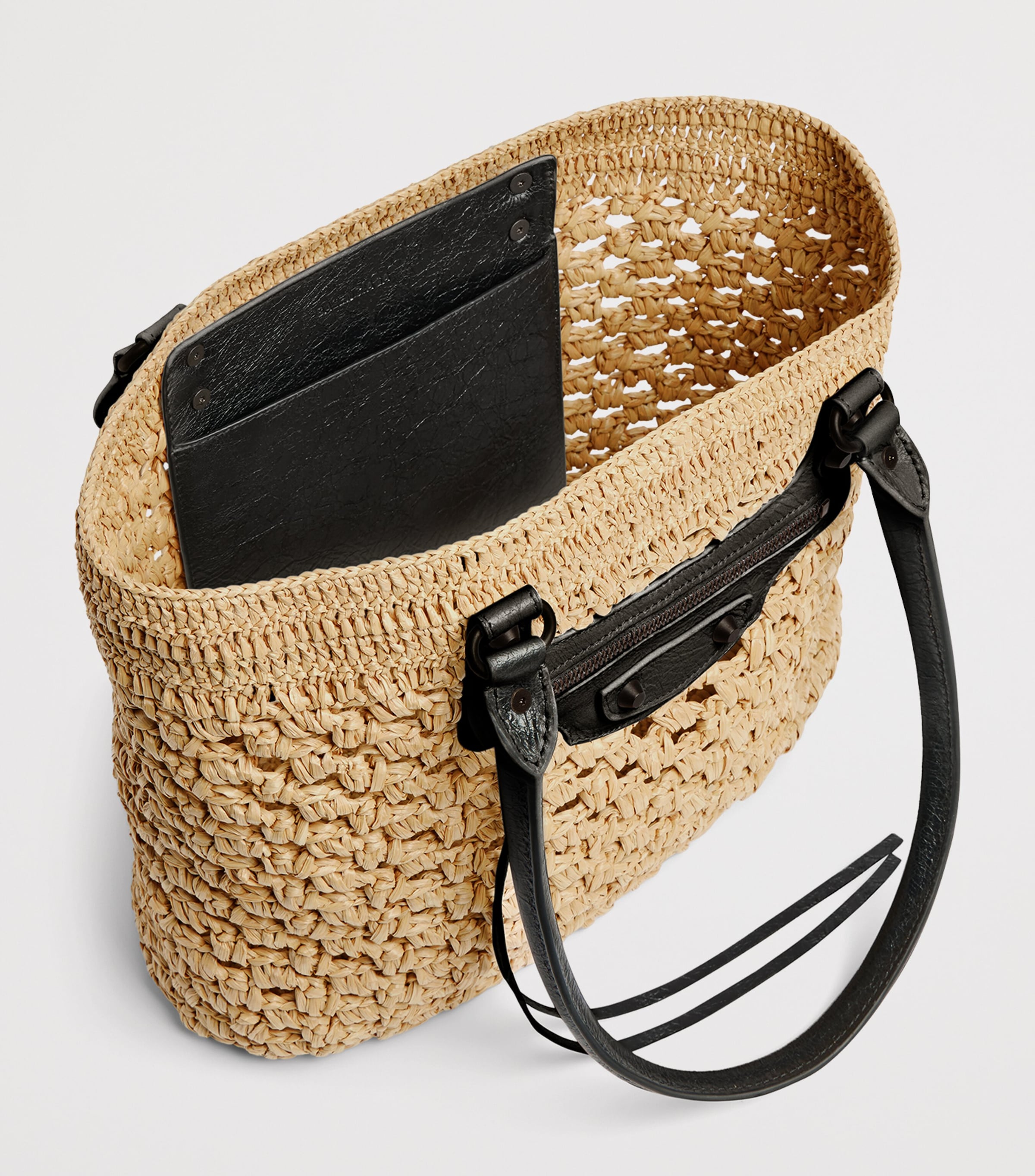 Balenciaga Medium Raffia-Lambskin Le City Basket Bag Image 5