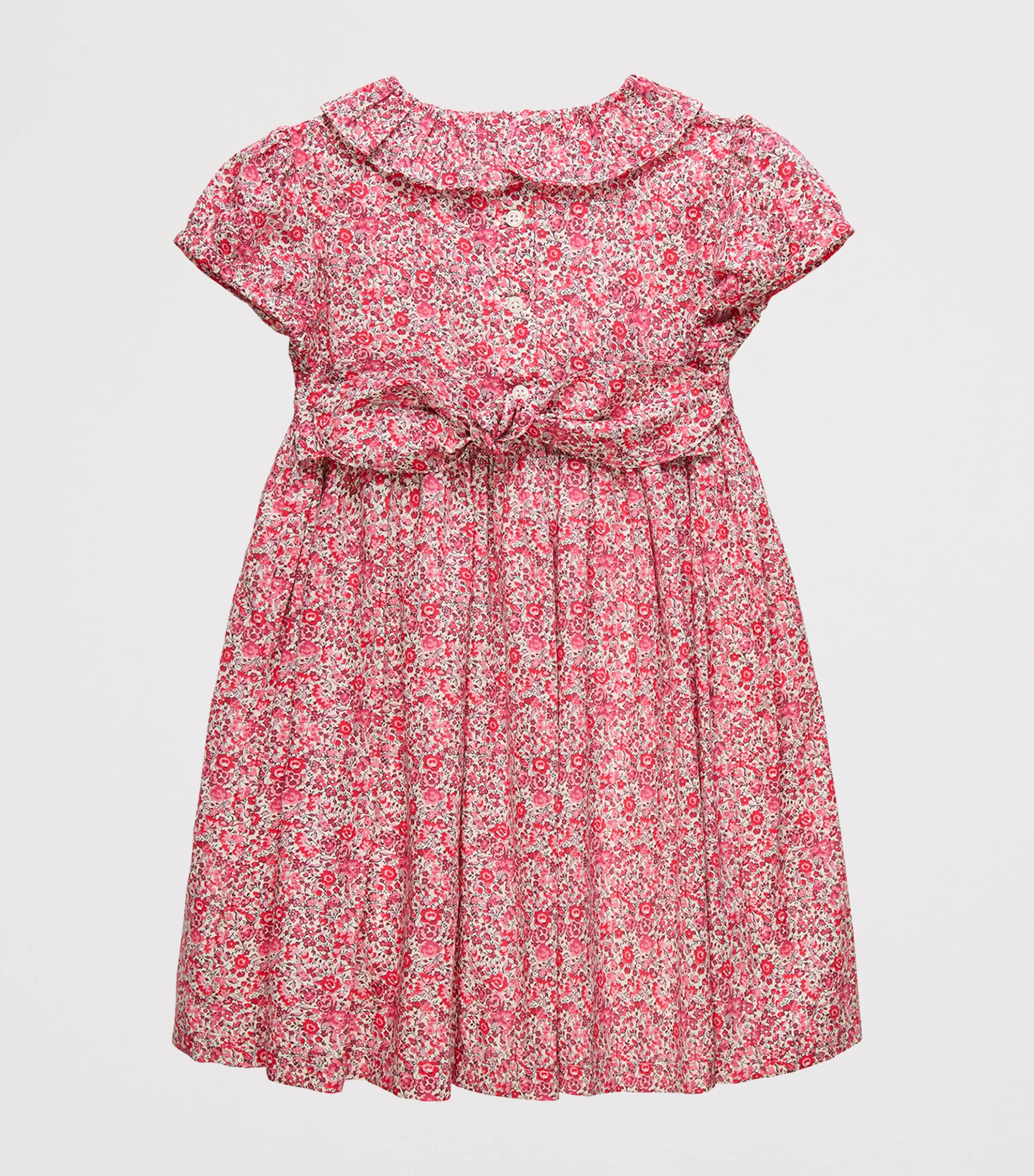 Trotters Cotton Liberty Print Smocked Dress (6-11 Years) Raspberry Image 2
