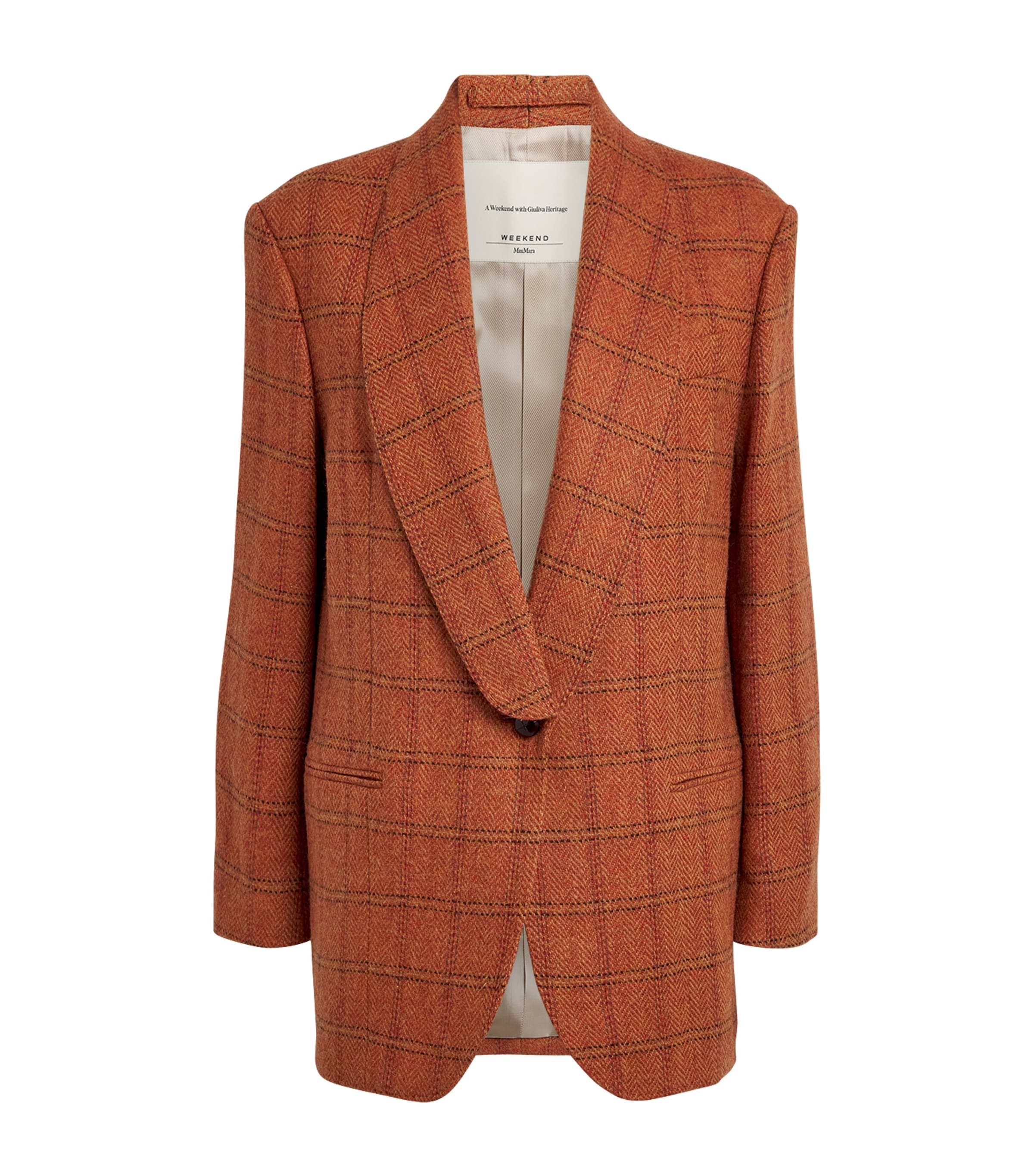 Weekend Max Mara Omens Orange Check Mintea Check Wool-blend Blazer In Orange