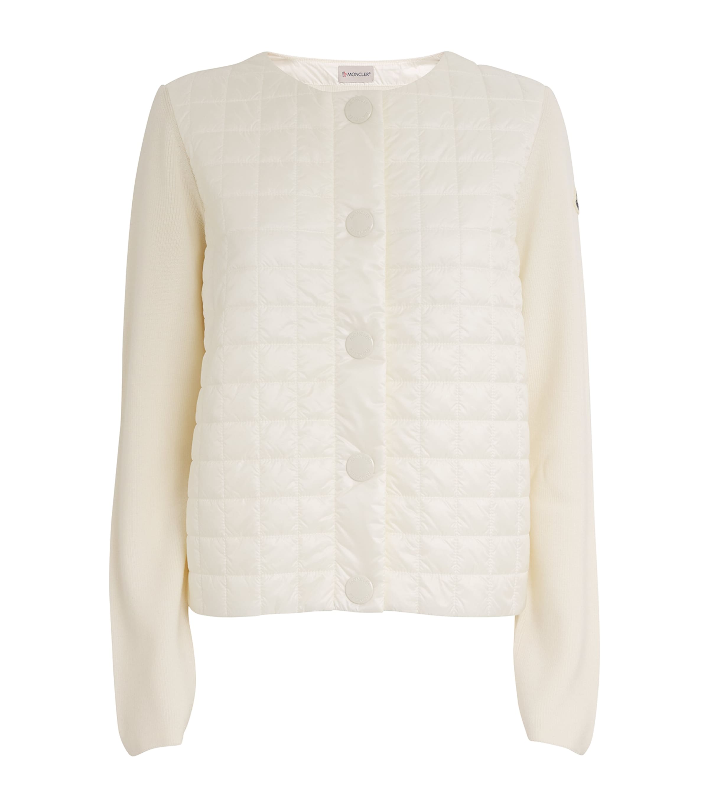 Shop Moncler Virgin Wool-blend Quilted Cardigan In Ivory