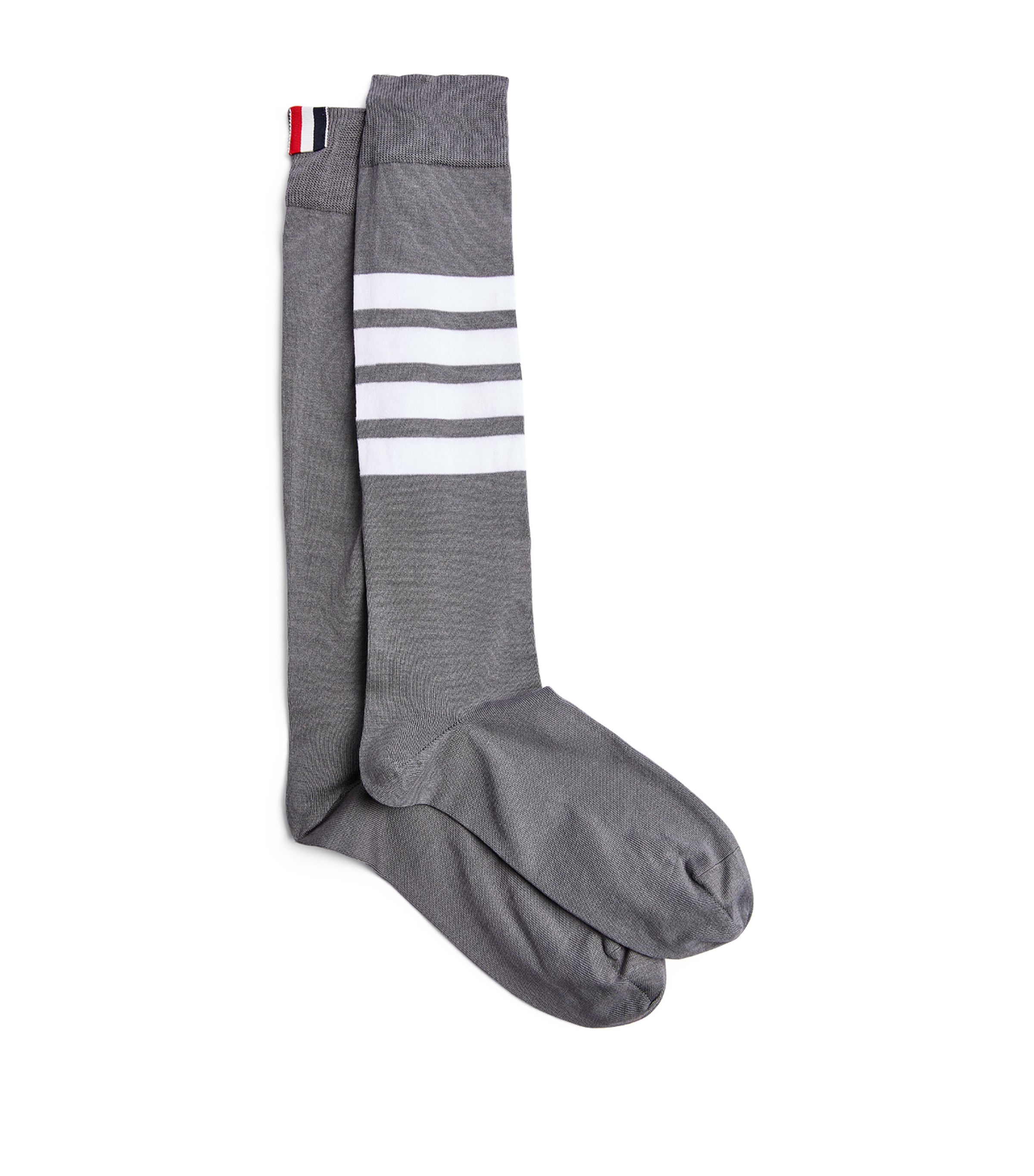Thom Browne Knee-high Striped Socks Ribbed Cuffs In Grey